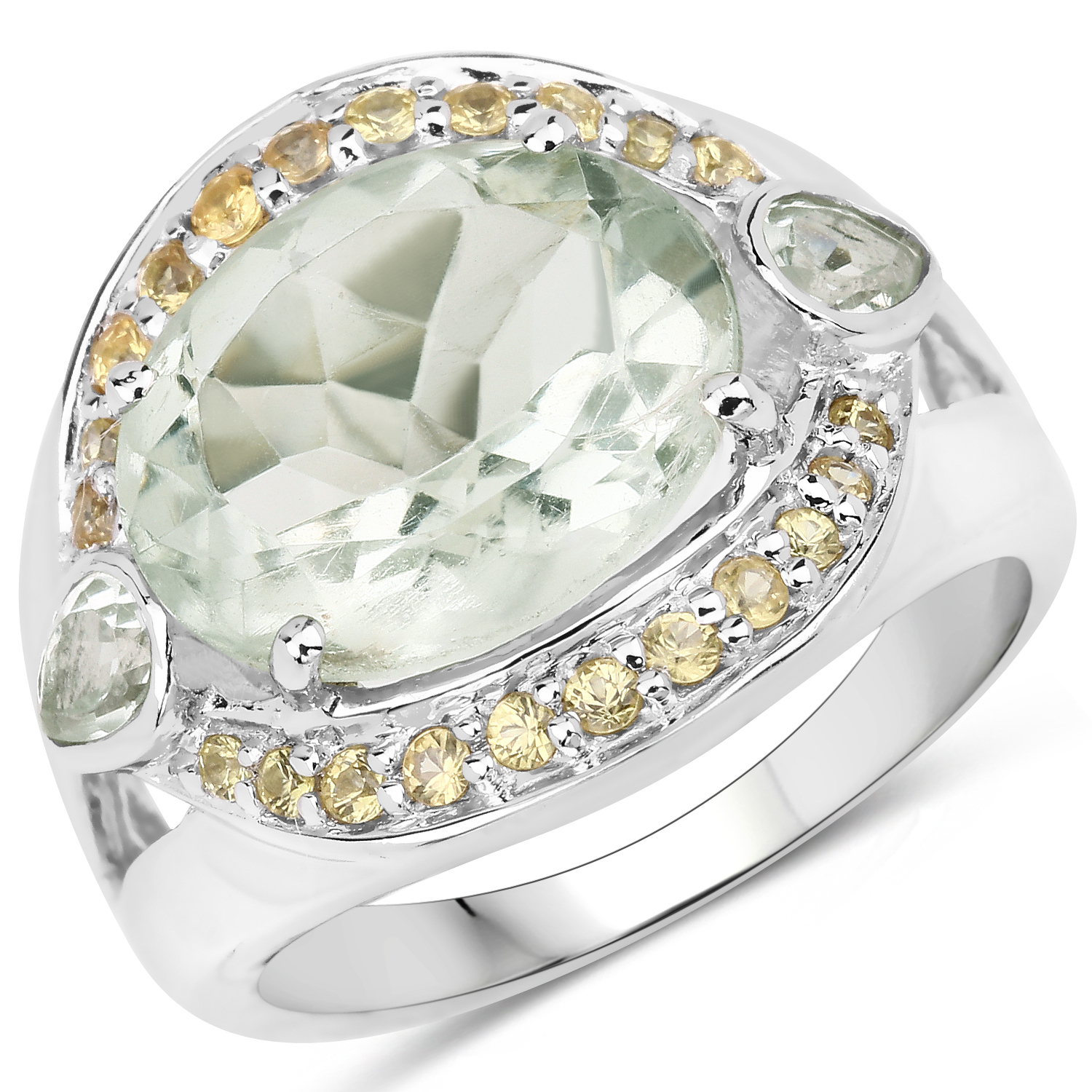5.07 Carat Genuine Green Amethyst and Yellow Sapphire .925 Sterling Silver Ring