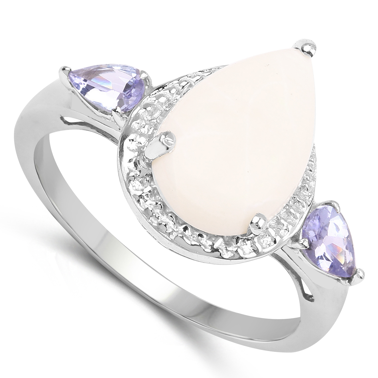 2.26 Carat Genuine Opal and Tanzanite .925 Sterling Silver Ring