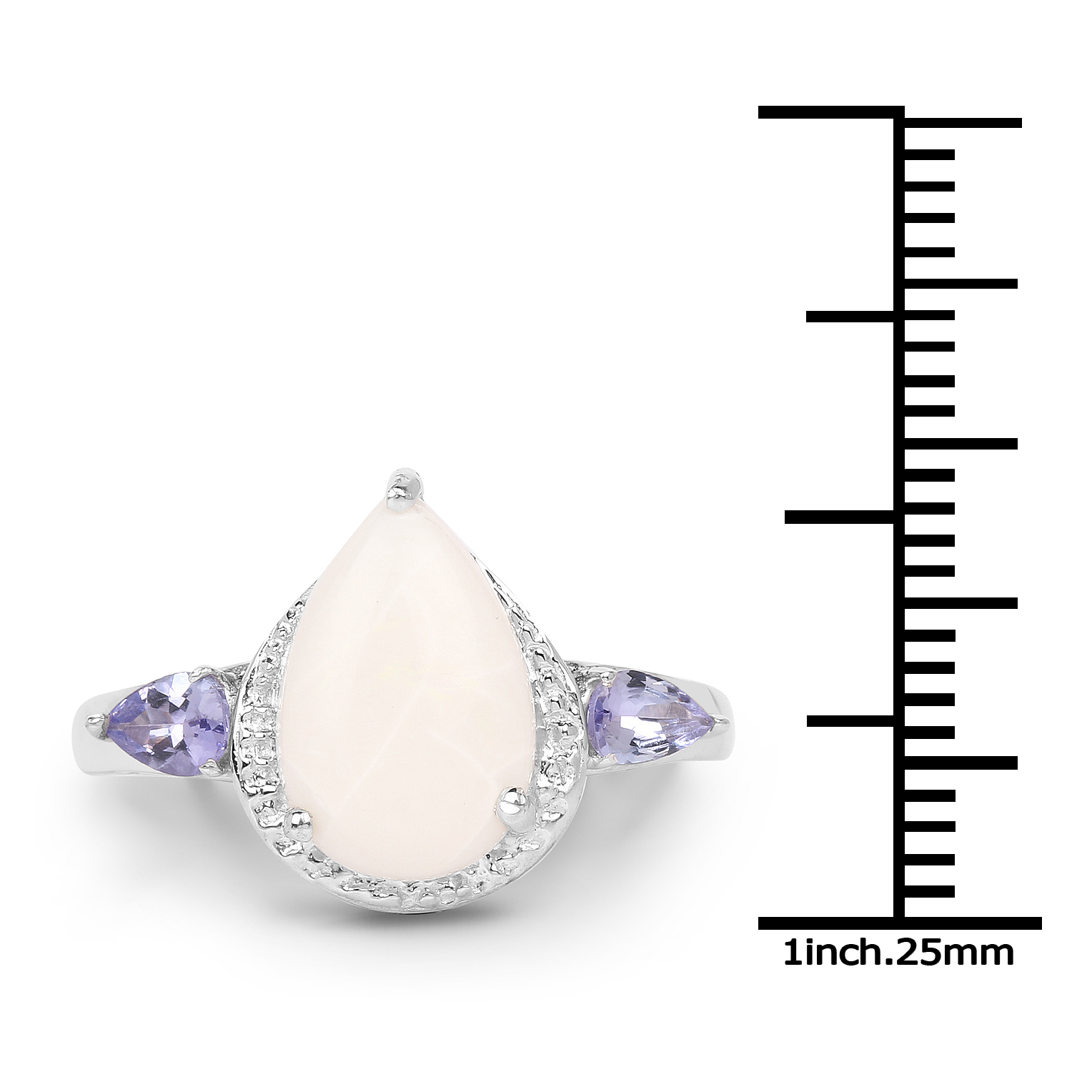 2.26 Carat Genuine Opal and Tanzanite .925 Sterling Silver Ring
