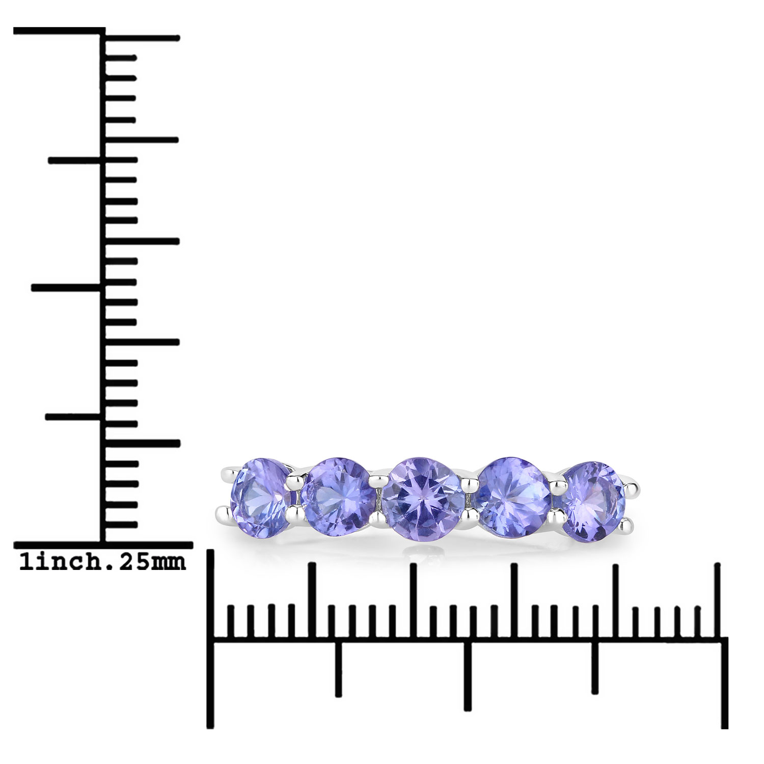 1.17 Carat Genuine Tanzanite and Created White Sapphire .925 Sterling Silver Ring