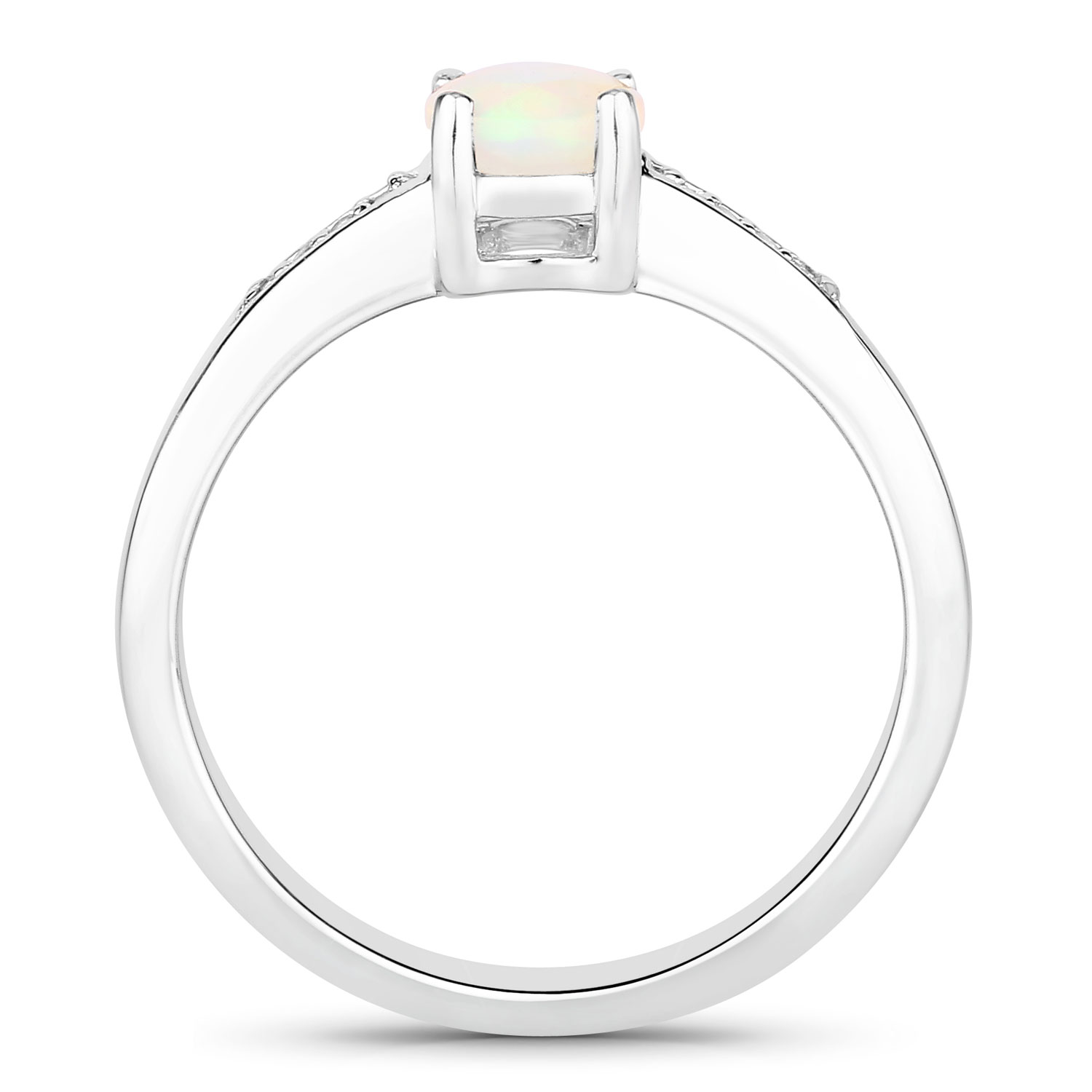 0.41 Carat Genuine Ethiopian Opal and Created White Sapphire .925 Sterling Silver Ring