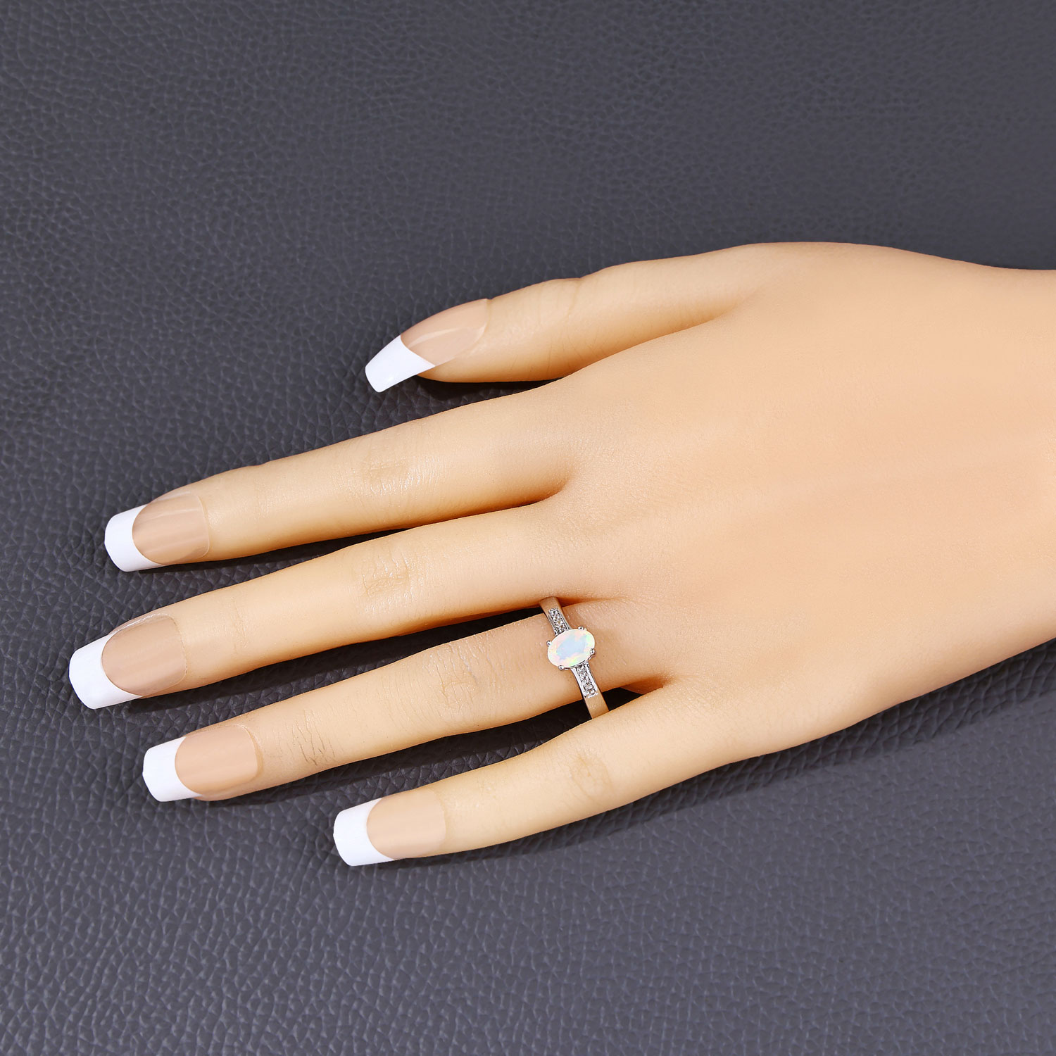 0.41 Carat Genuine Ethiopian Opal and Created White Sapphire .925 Sterling Silver Ring