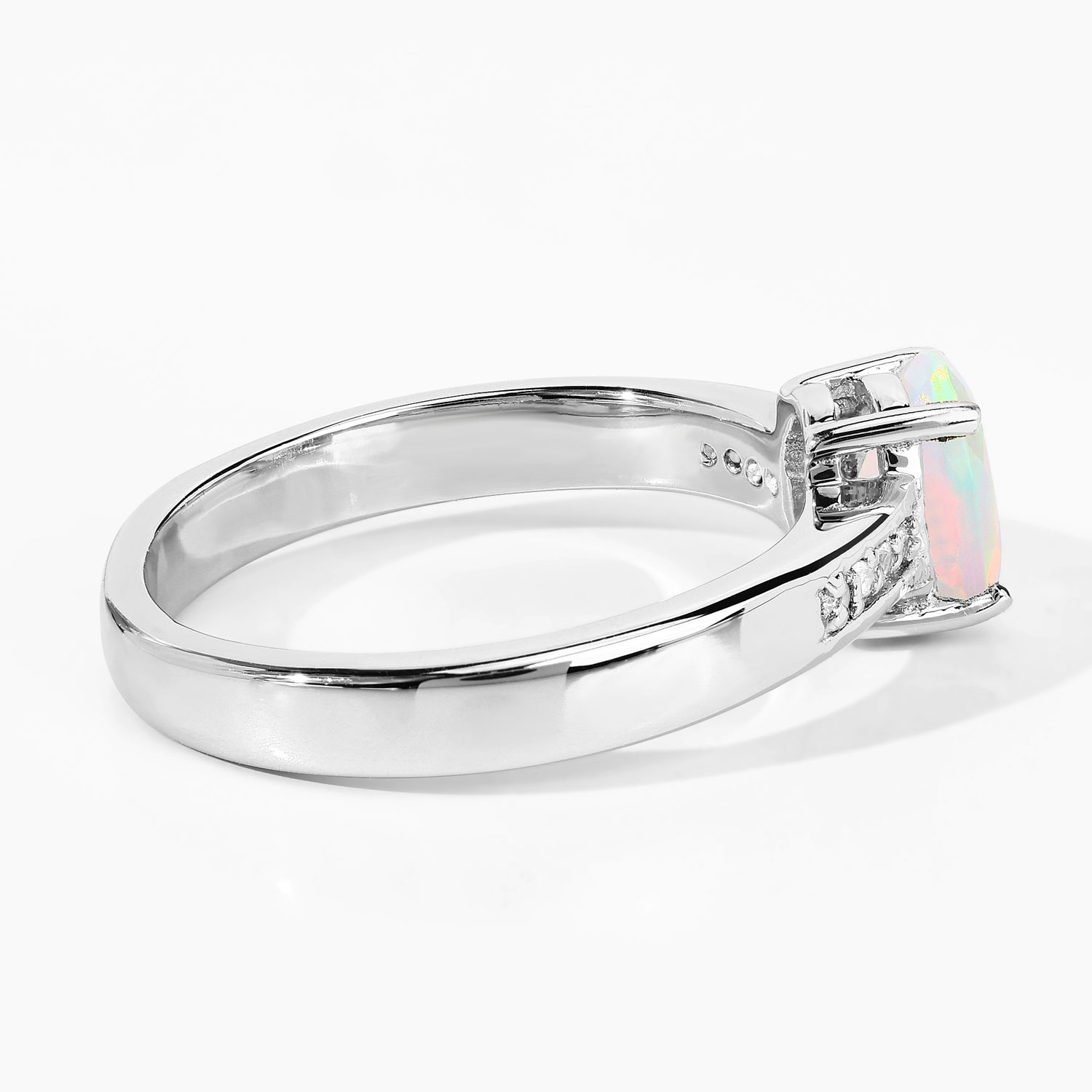 0.41 Carat Genuine Ethiopian Opal and Created White Sapphire .925 Sterling Silver Ring