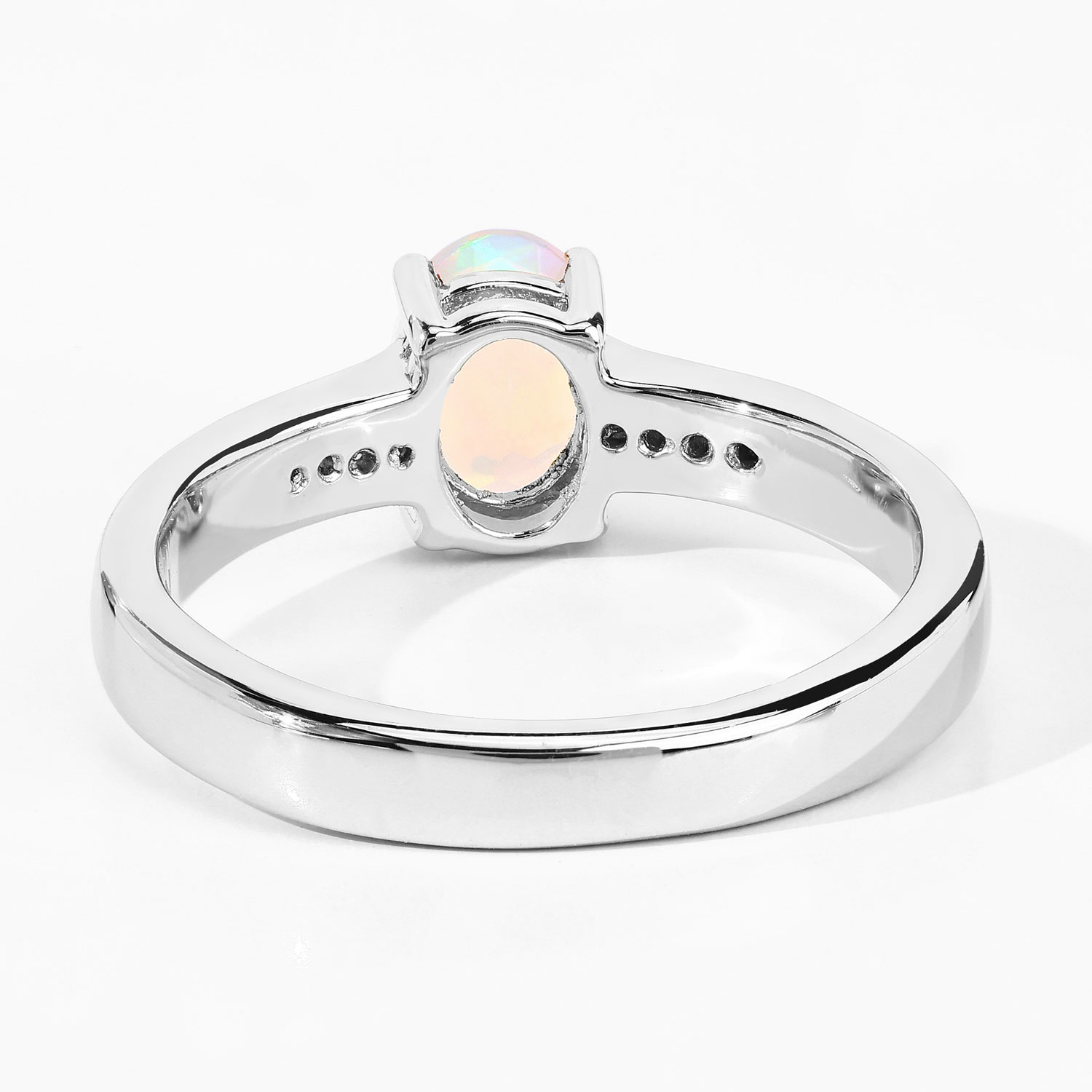 0.41 Carat Genuine Ethiopian Opal and Created White Sapphire .925 Sterling Silver Ring