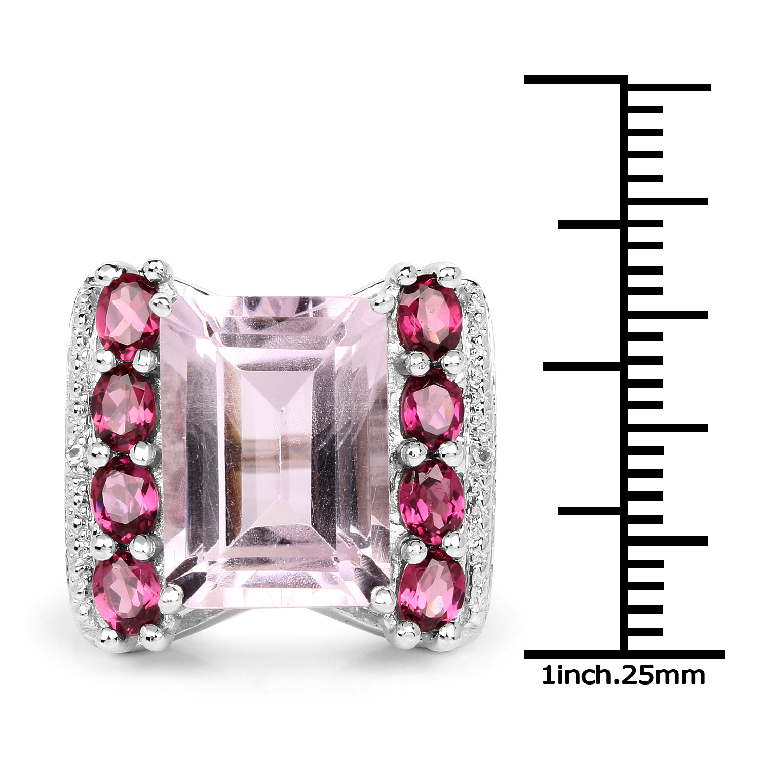 7.80 Carat Genuine Pink Amethyst, Rhodolite & White Topaz .925 Sterling Silver Ring