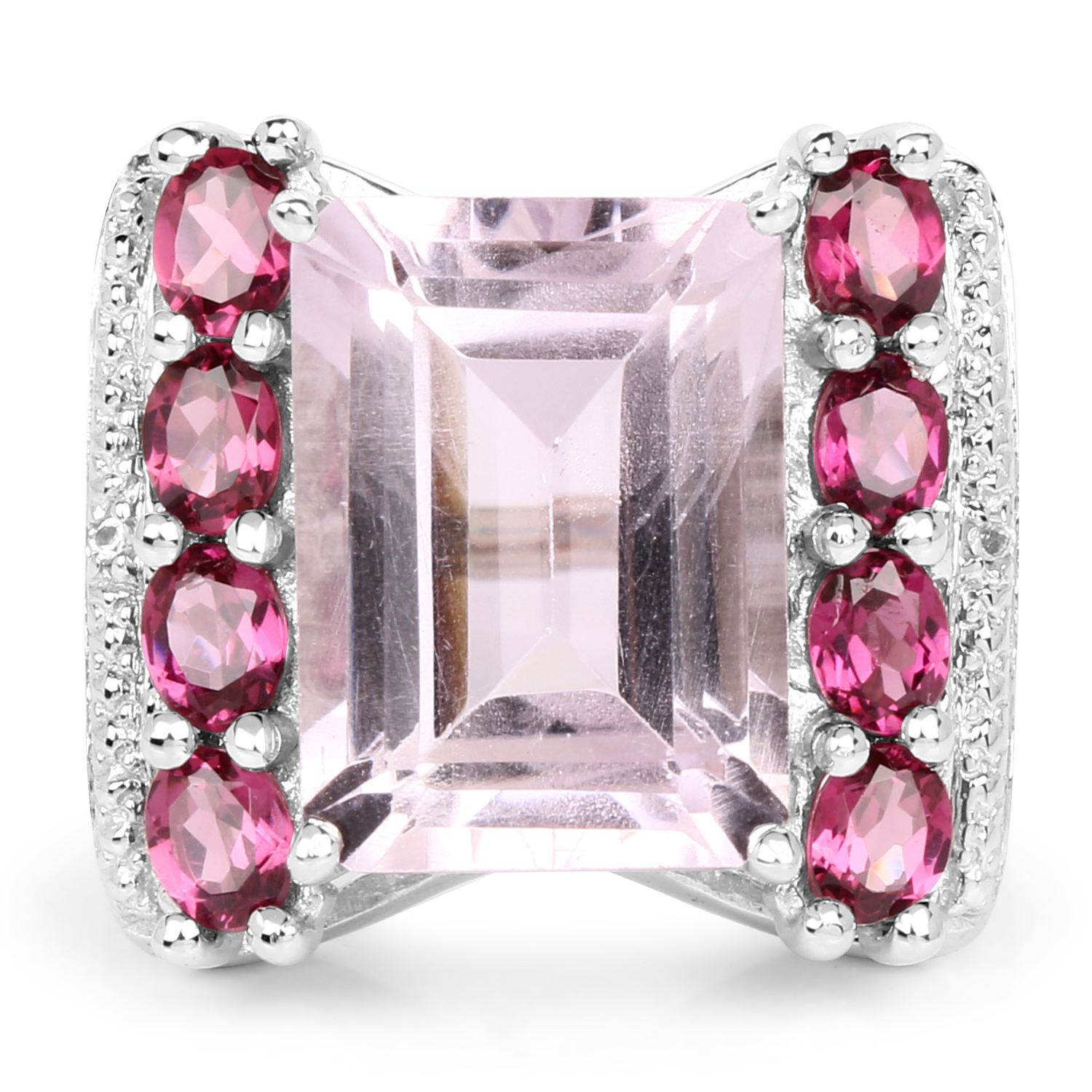 7.80 Carat Genuine Pink Amethyst, Rhodolite & White Topaz .925 Sterling Silver Ring