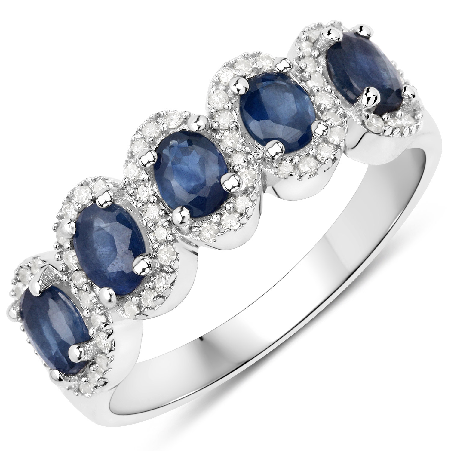 1.20 Carat Genuine Blue Sapphire and White Diamond .925 Sterling Silver Ring