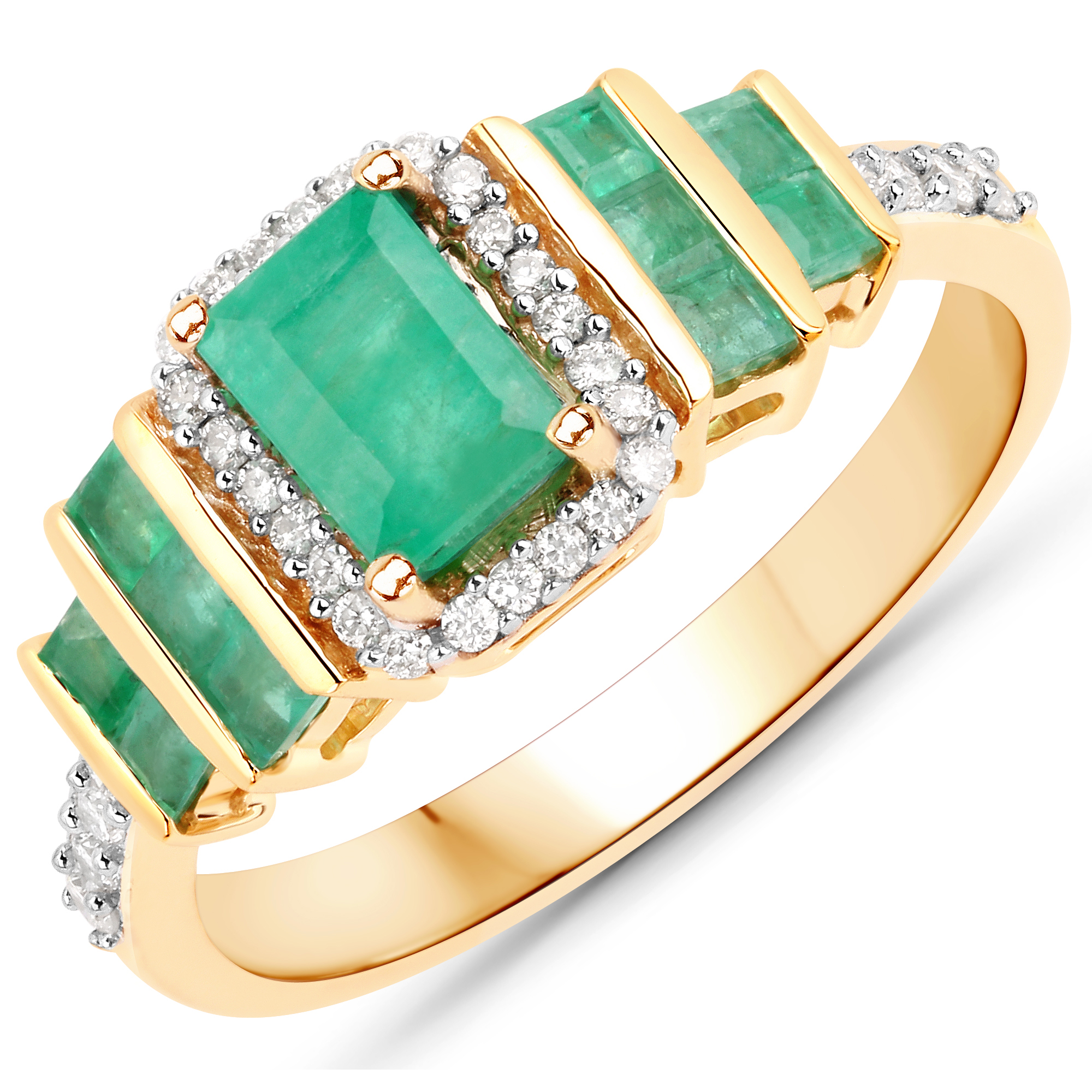 1.20 Carat Genuine Zambian Emerald and White Diamond 14K Yellow Gold Ring