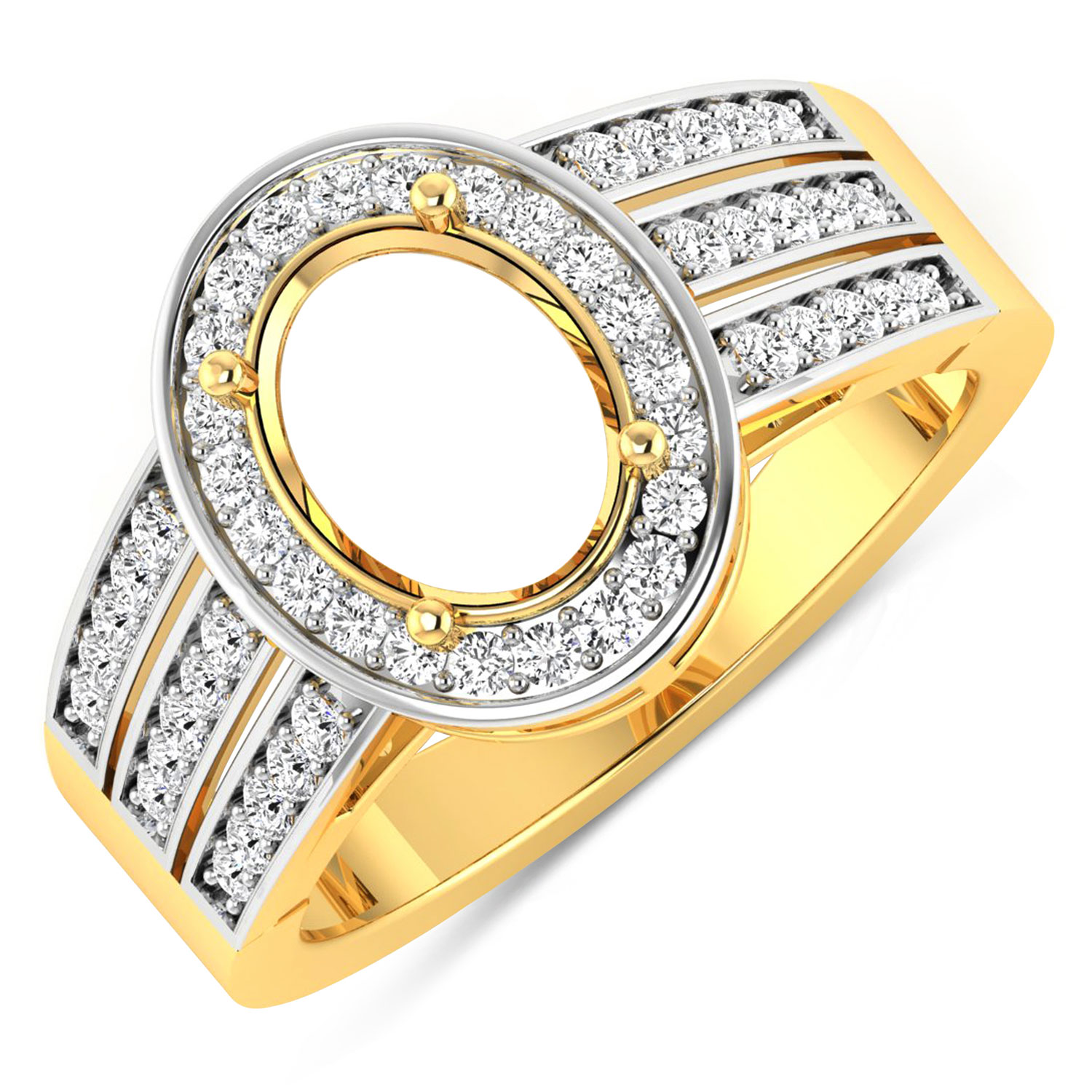 0.44 Carat Genuine White Diamond 14K Yellow Gold Semi Mount Ring - holds 9x7mm Oval Gemstone