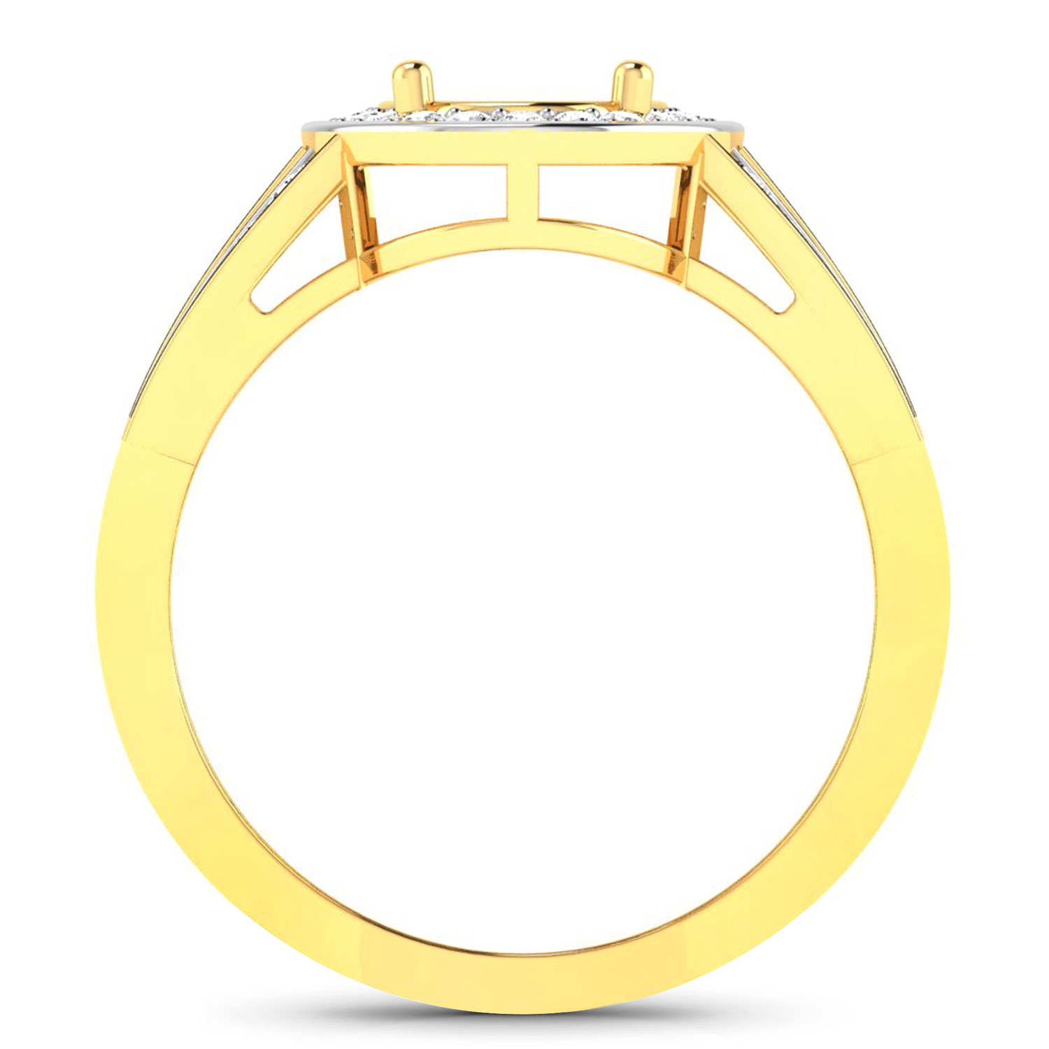 0.44 Carat Genuine White Diamond 14K Yellow Gold Semi Mount Ring - holds 9x7mm Oval Gemstone