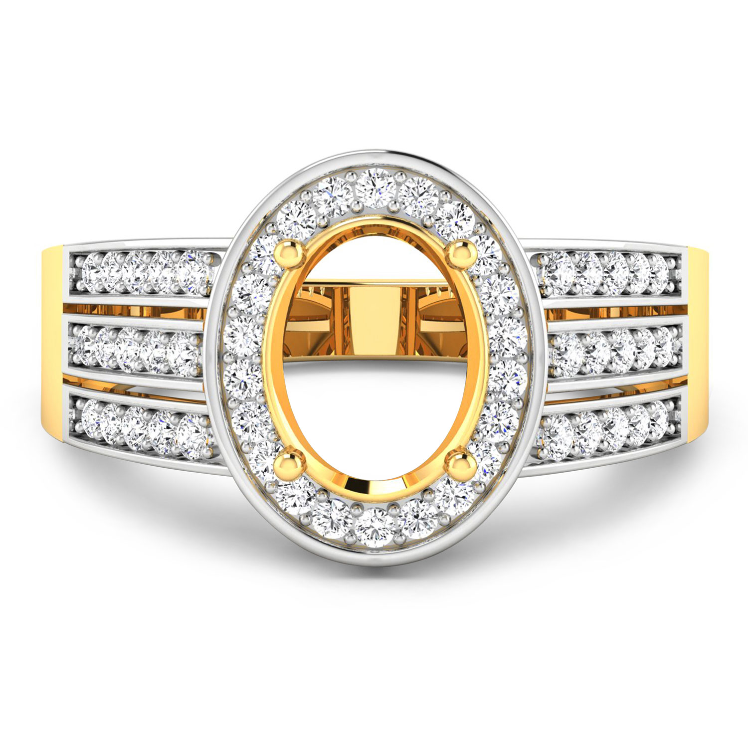 0.44 Carat Genuine White Diamond 14K Yellow Gold Semi Mount Ring - holds 9x7mm Oval Gemstone