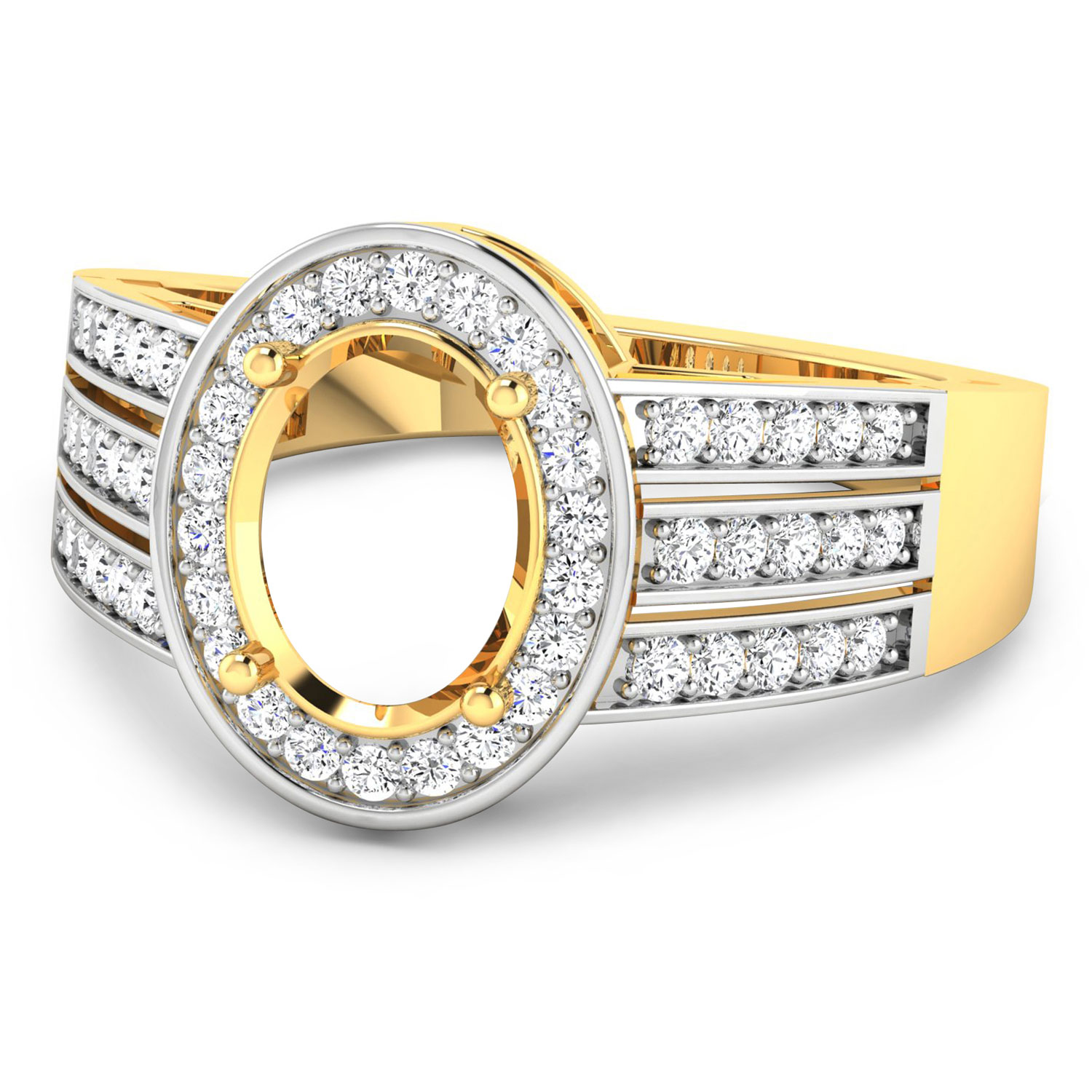0.44 Carat Genuine White Diamond 14K Yellow Gold Semi Mount Ring - holds 9x7mm Oval Gemstone