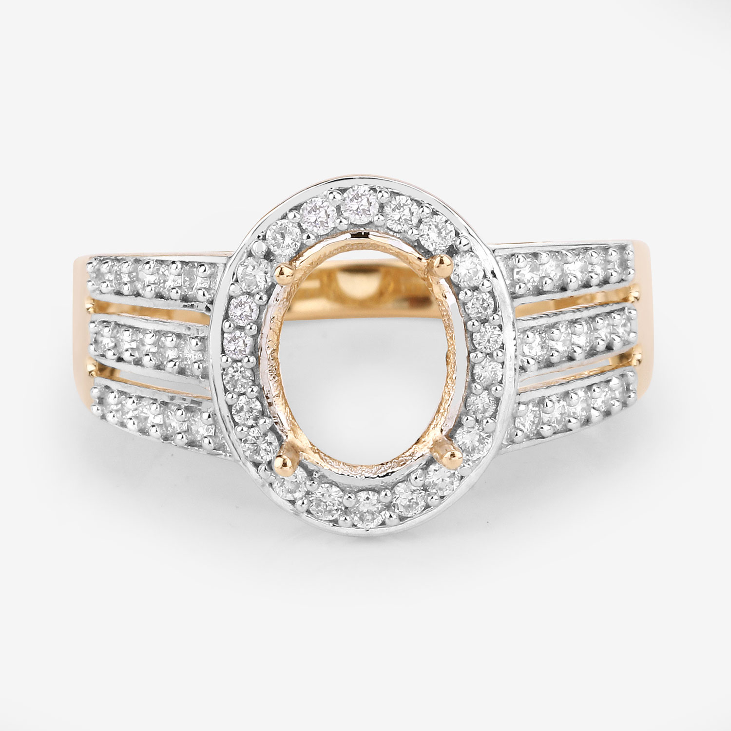 0.44 Carat Genuine White Diamond 14K Yellow Gold Semi Mount Ring - holds 9x7mm Oval Gemstone