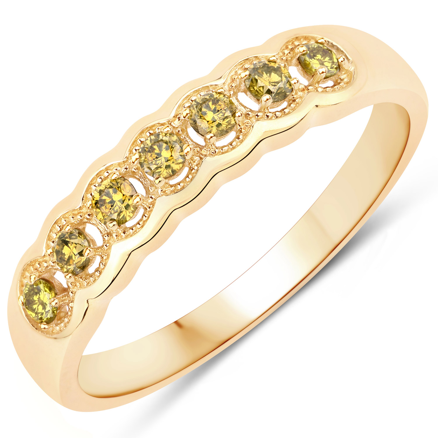 0.22 Carat Genuine Dark Yellow Diamond 14K Yellow Gold Ring (I1-I2)