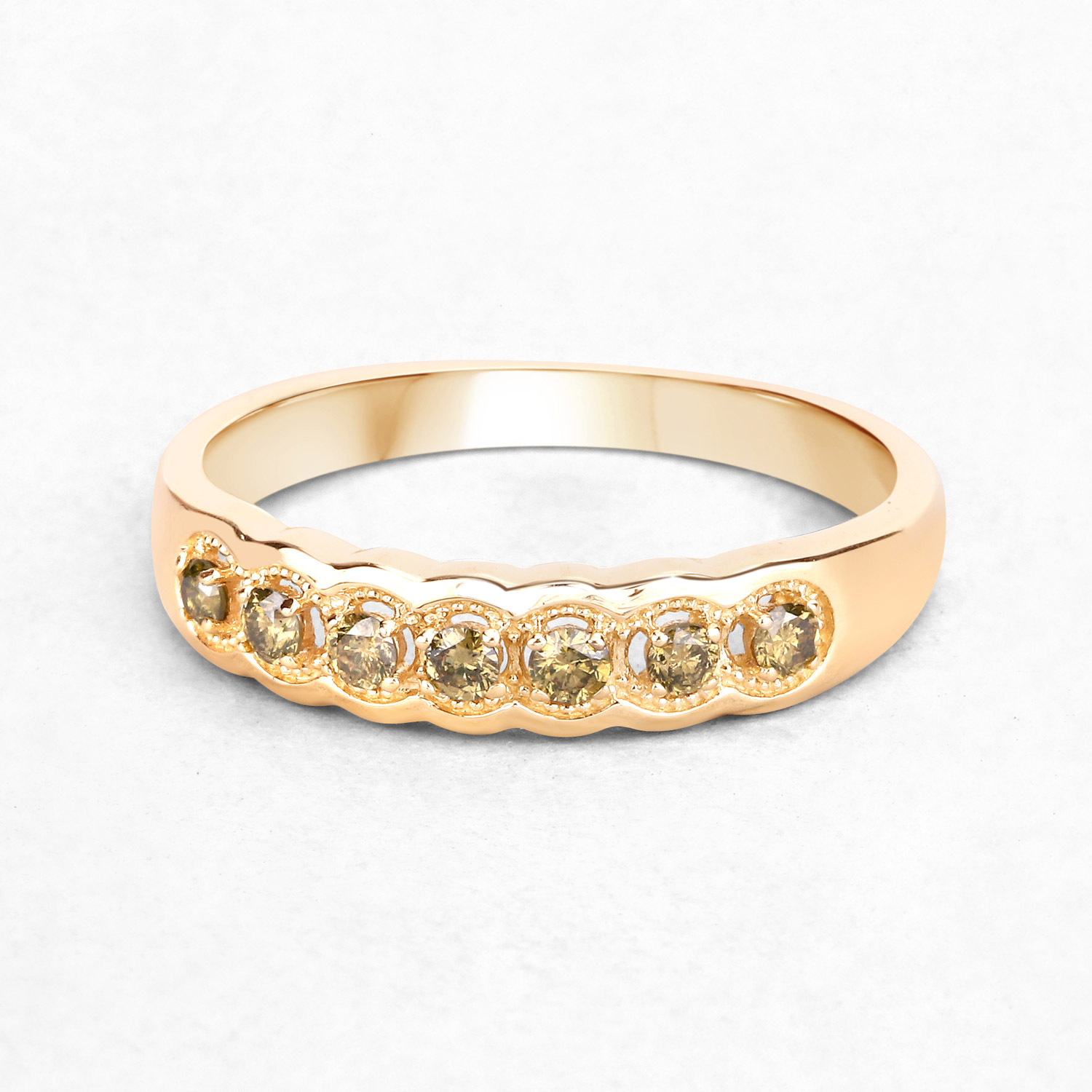0.22 Carat Genuine Dark Yellow Diamond 14K Yellow Gold Ring (I1-I2)