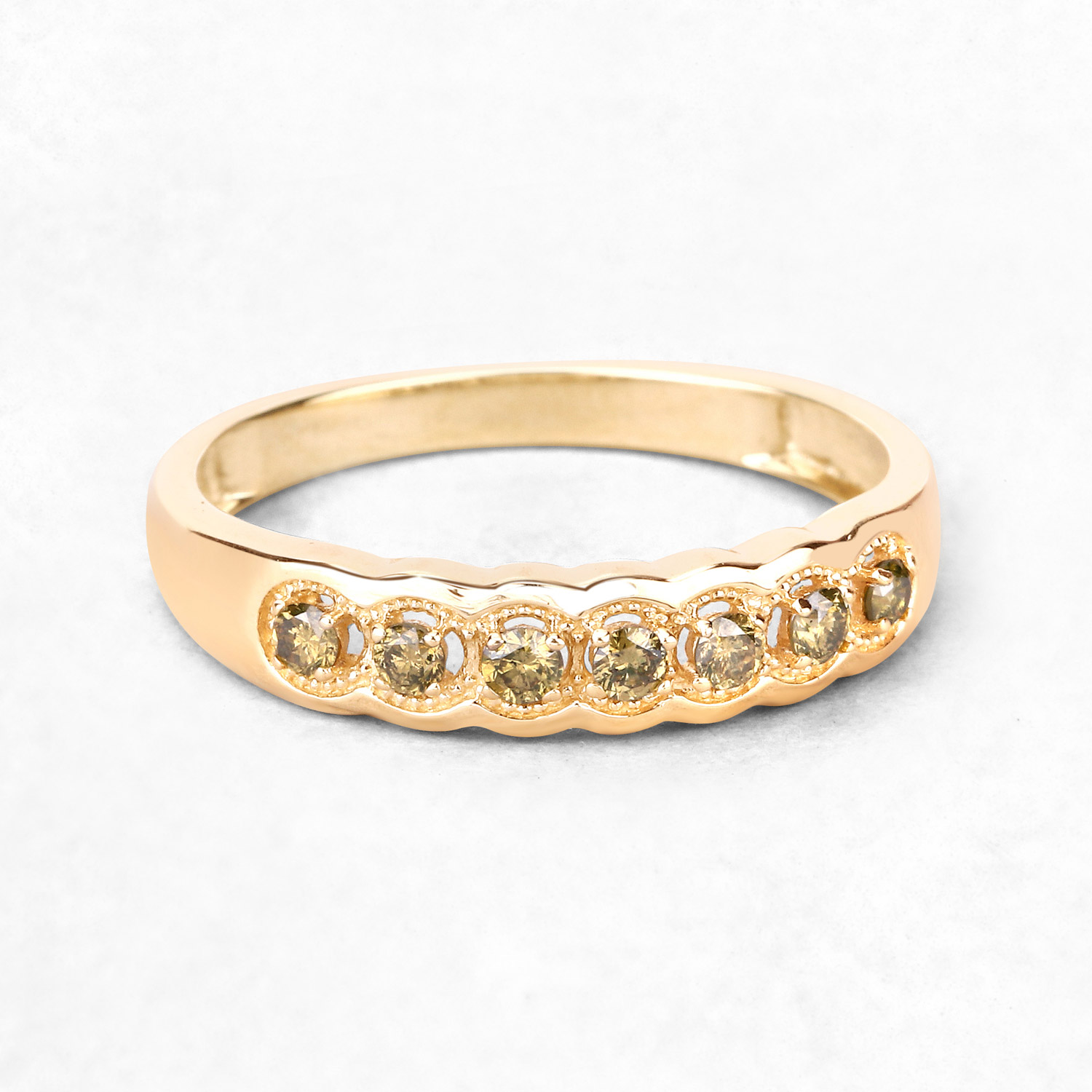 0.22 Carat Genuine Dark Yellow Diamond 14K Yellow Gold Ring (I1-I2)