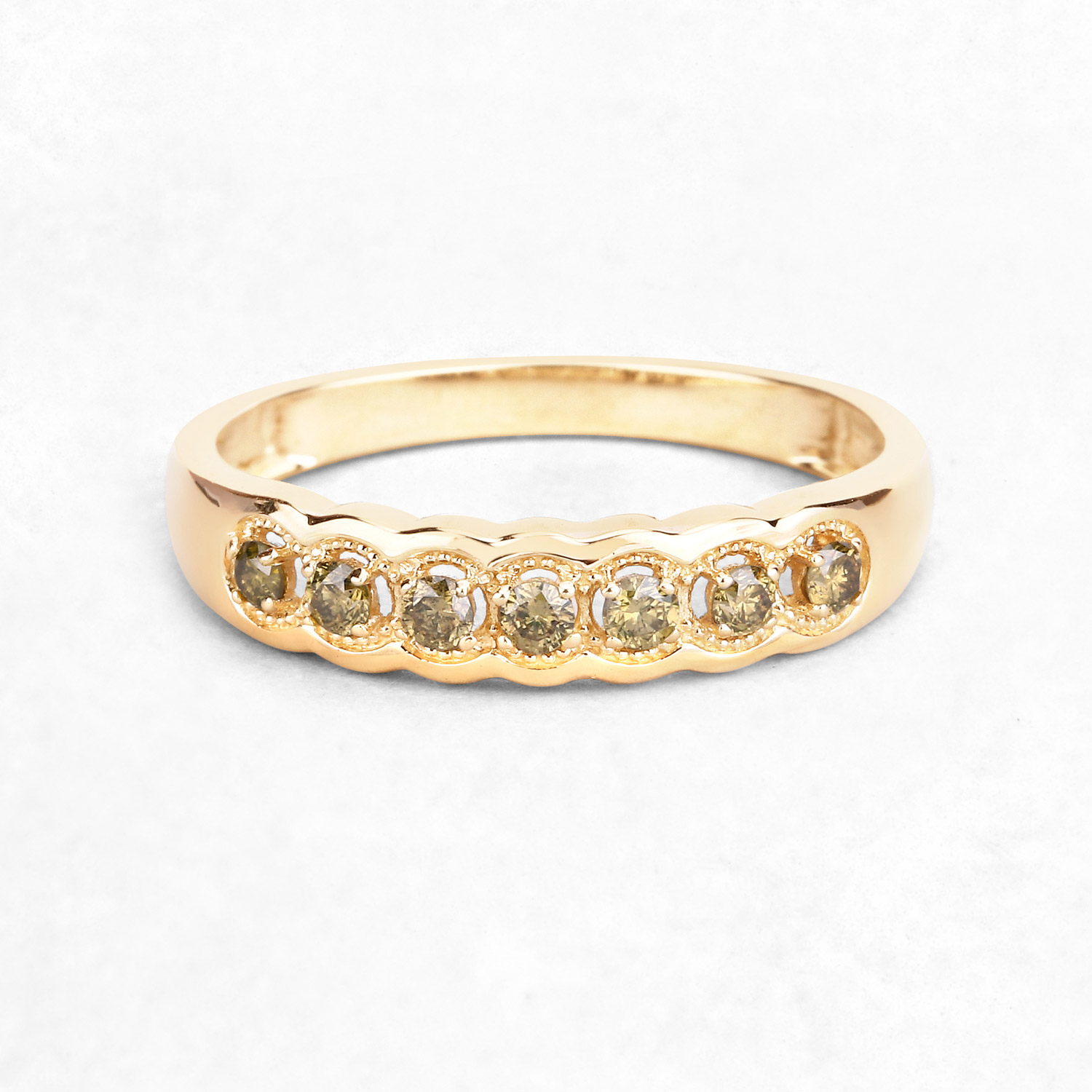 0.22 Carat Genuine Dark Yellow Diamond 14K Yellow Gold Ring (I1-I2)