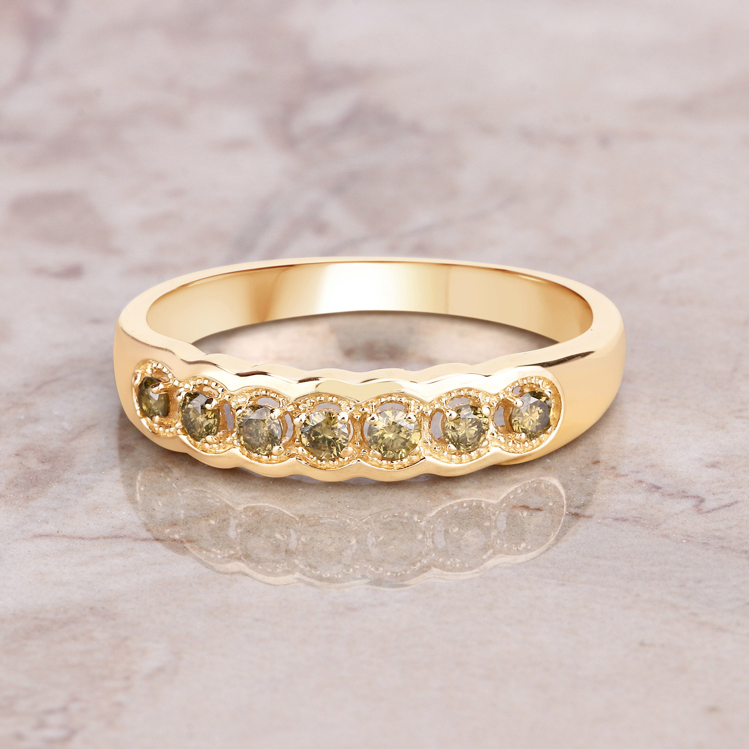 0.22 Carat Genuine Dark Yellow Diamond 14K Yellow Gold Ring (I1-I2)