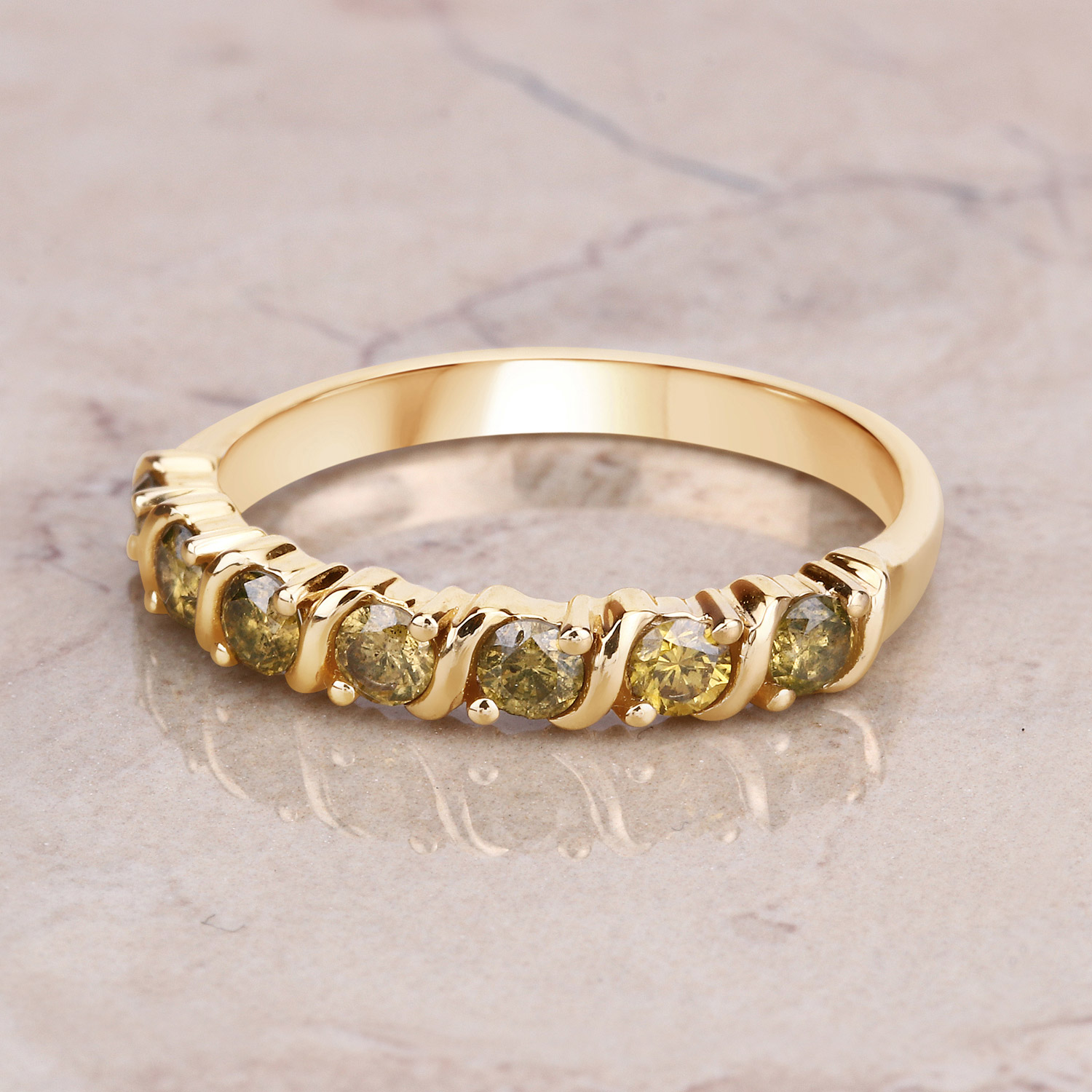 0.50 Carat Genuine Yellow Diamond 14K Yellow Gold Ring (I1-I2)