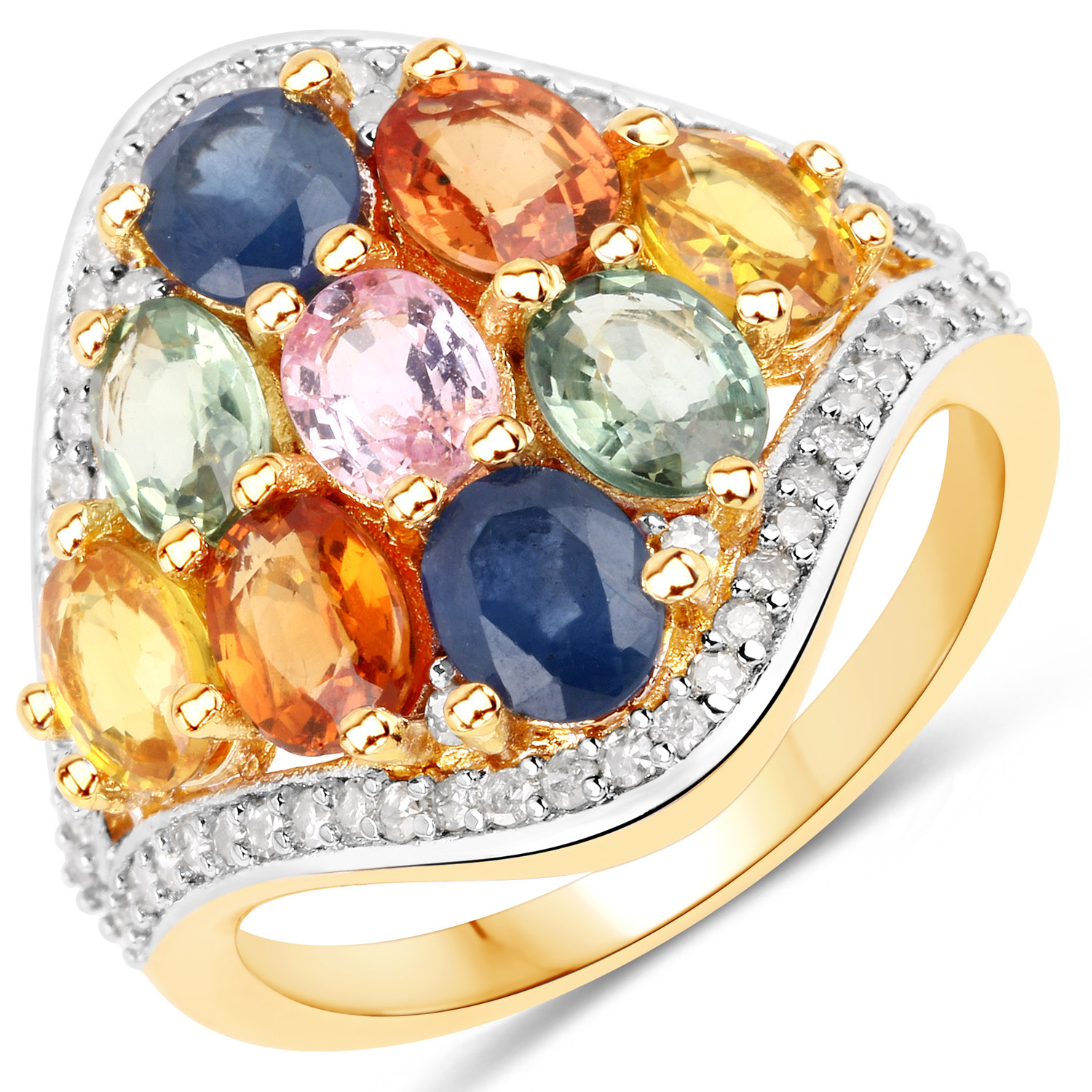 3.03 Carat Genuine Orange Sapphire and White Diamond .925 Sterling Silver Ring