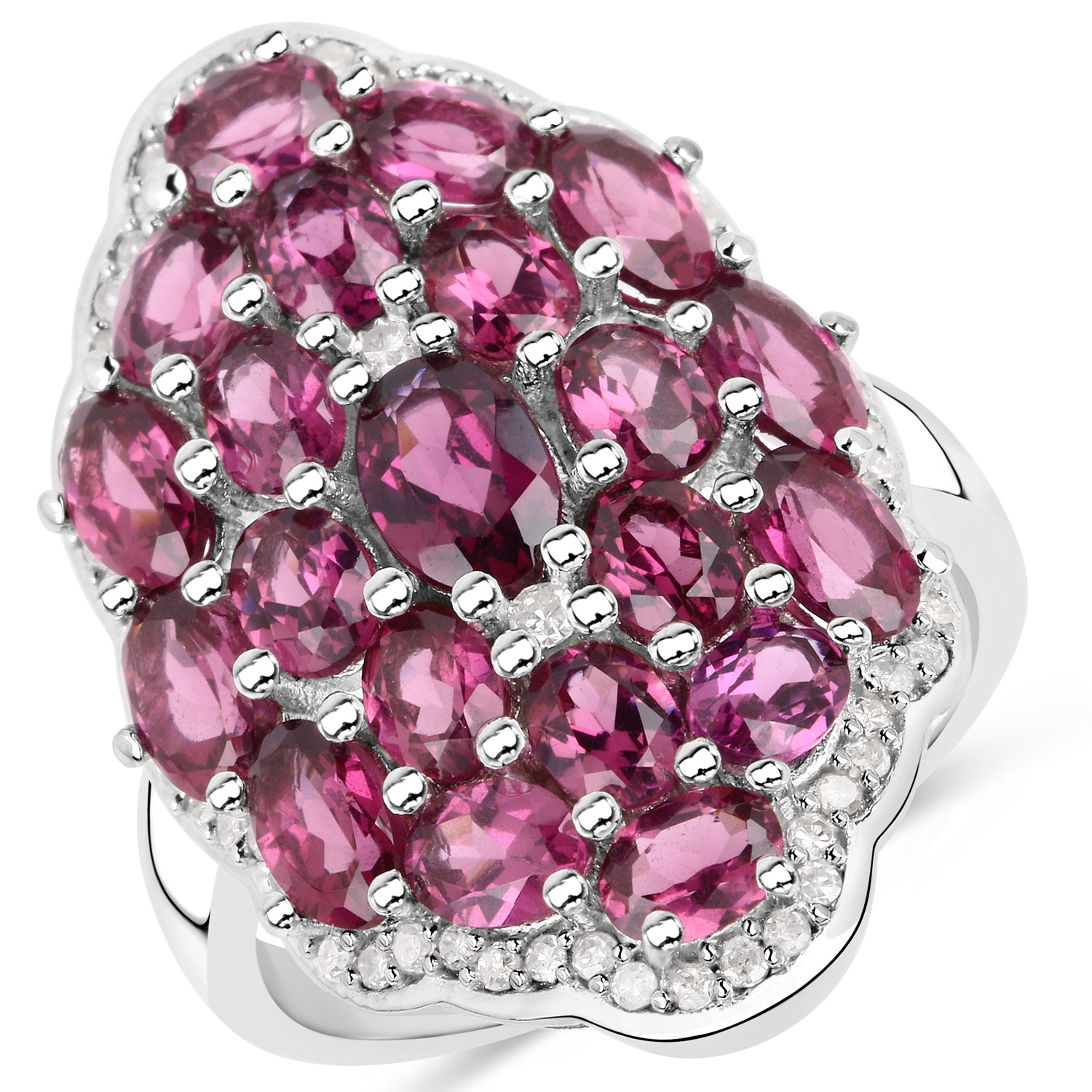 5.47 Carat Genuine Rhodolite and White Diamond .925 Sterling Silver Ring
