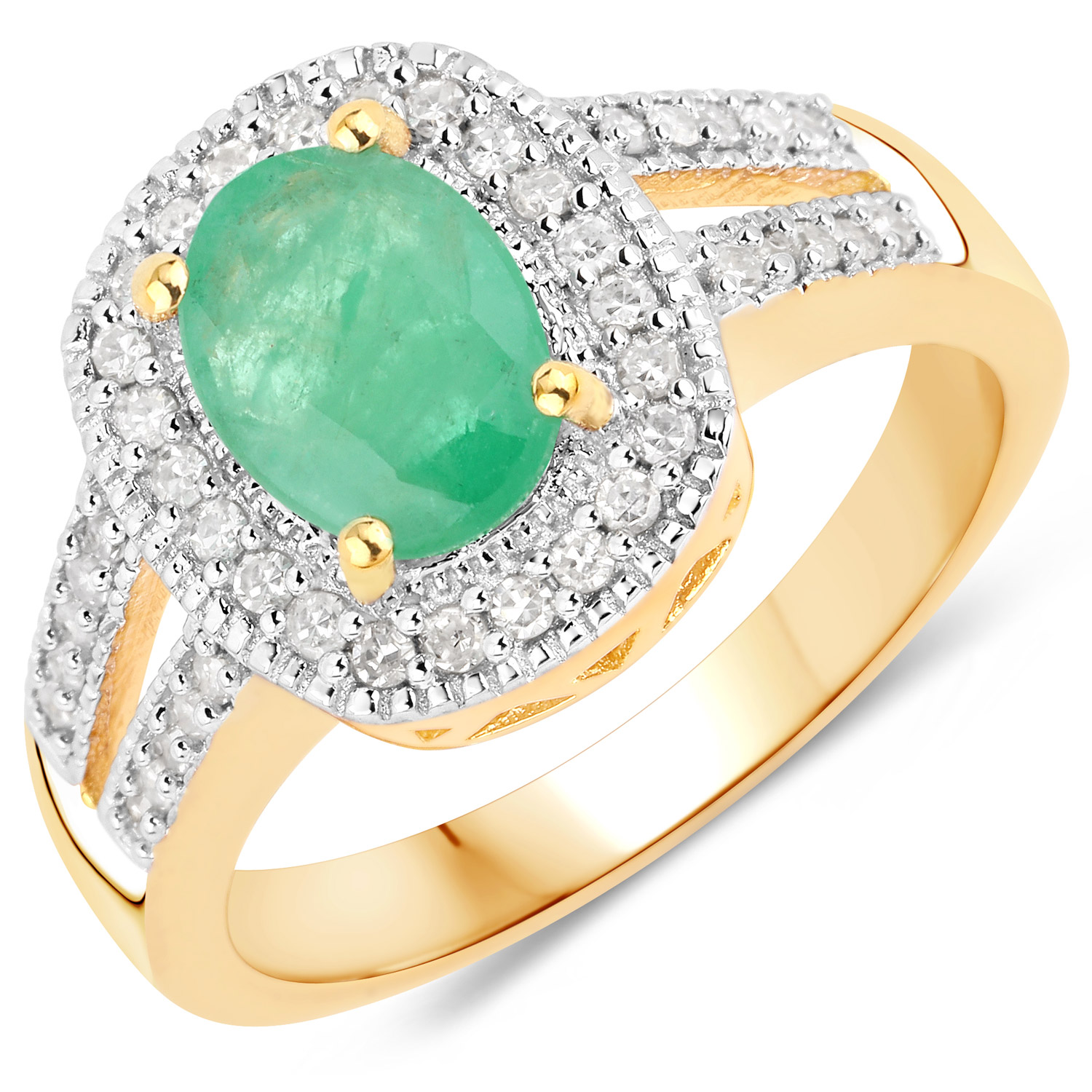 1.41 Carat Genuine Emerald and White Diamond .925 Sterling Silver Ring