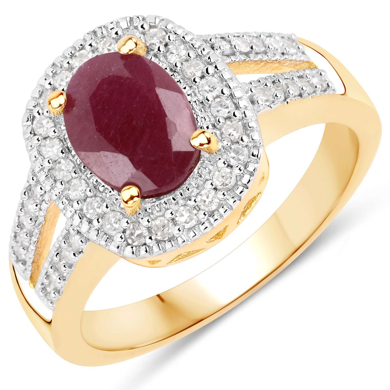 2.06 Carat Genuine Ruby and White Diamond .925 Sterling Silver Ring