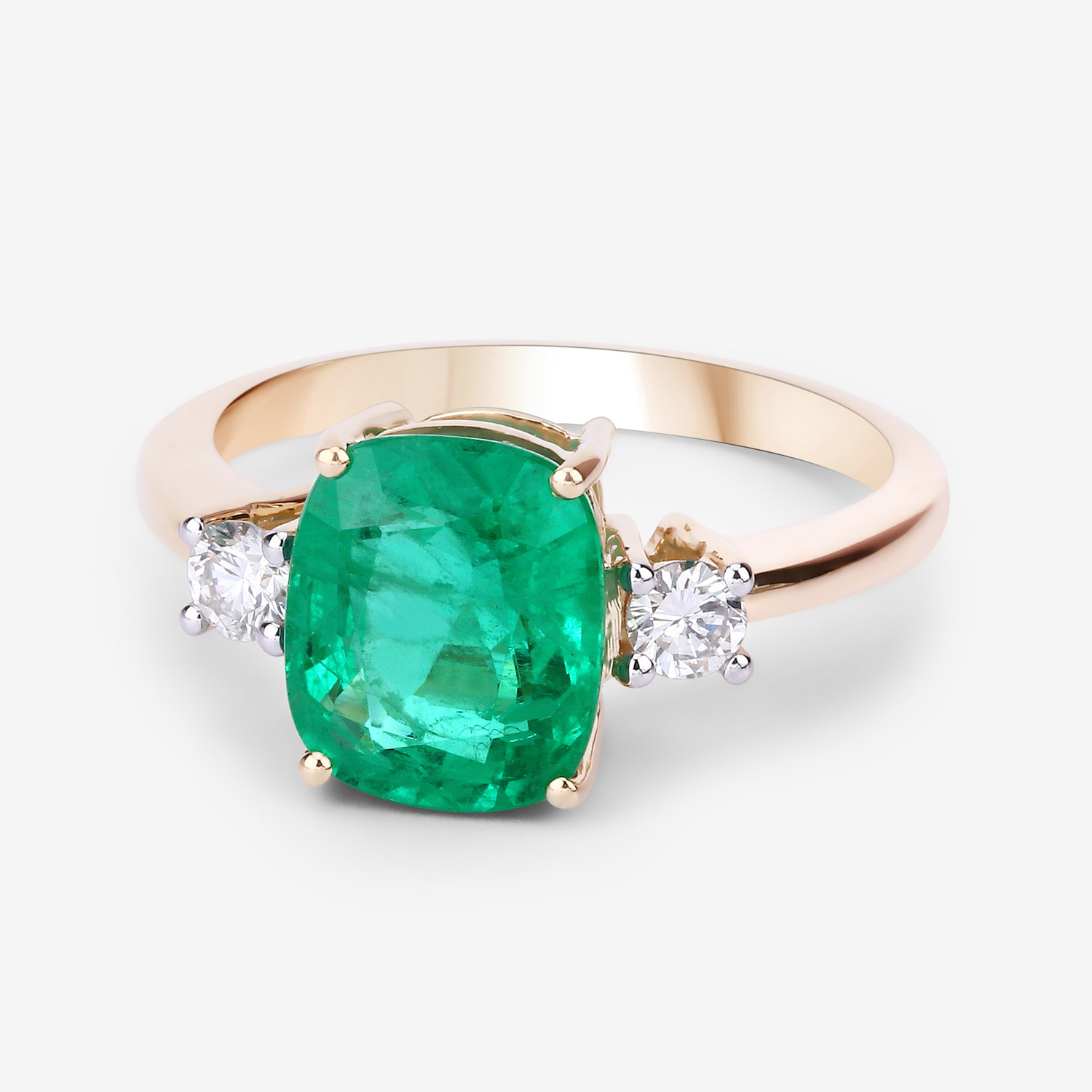 3.09 Carat Genuine Zambian Emerald and White Diamond 14K Yellow Gold Ring
