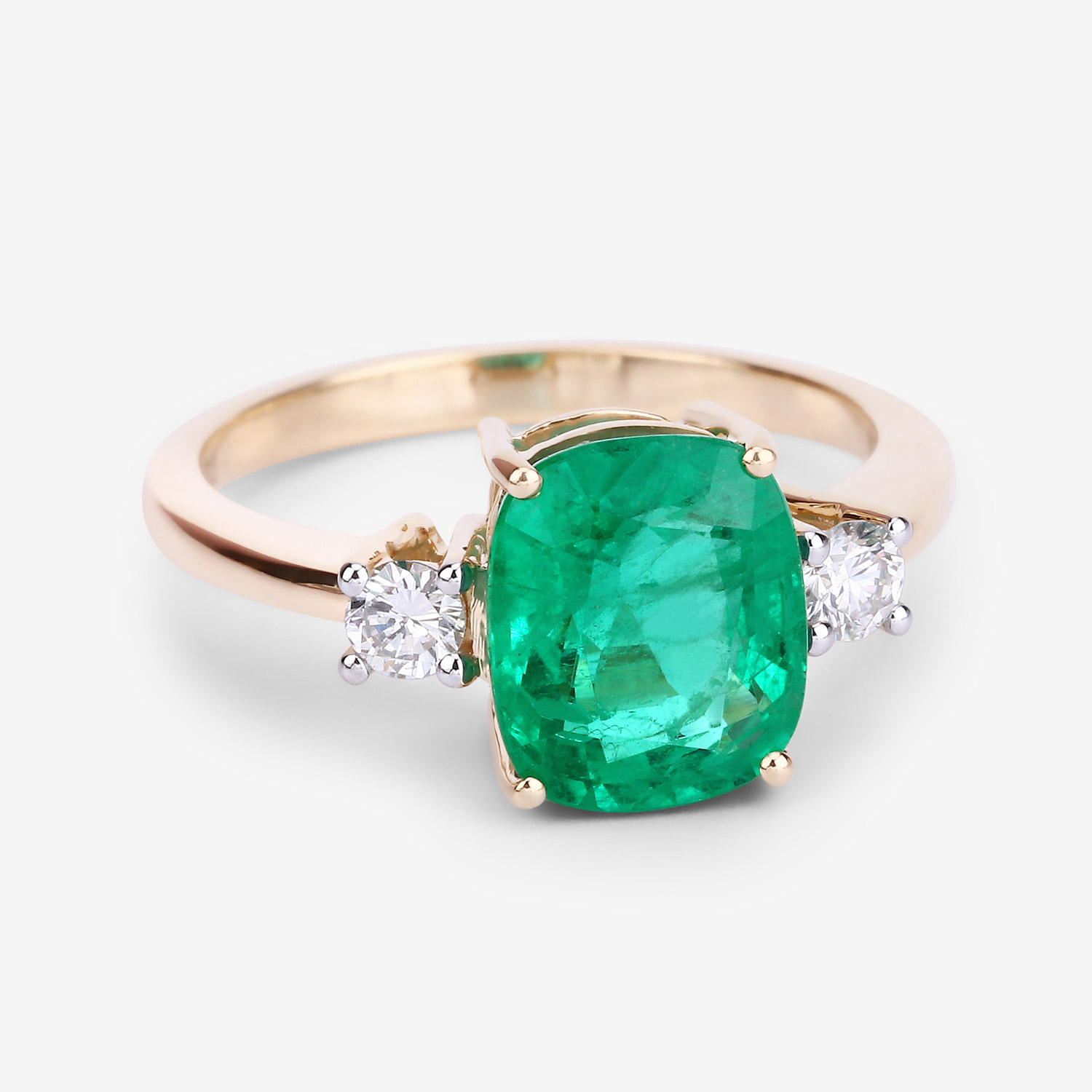 3.09 Carat Genuine Zambian Emerald and White Diamond 14K Yellow Gold Ring