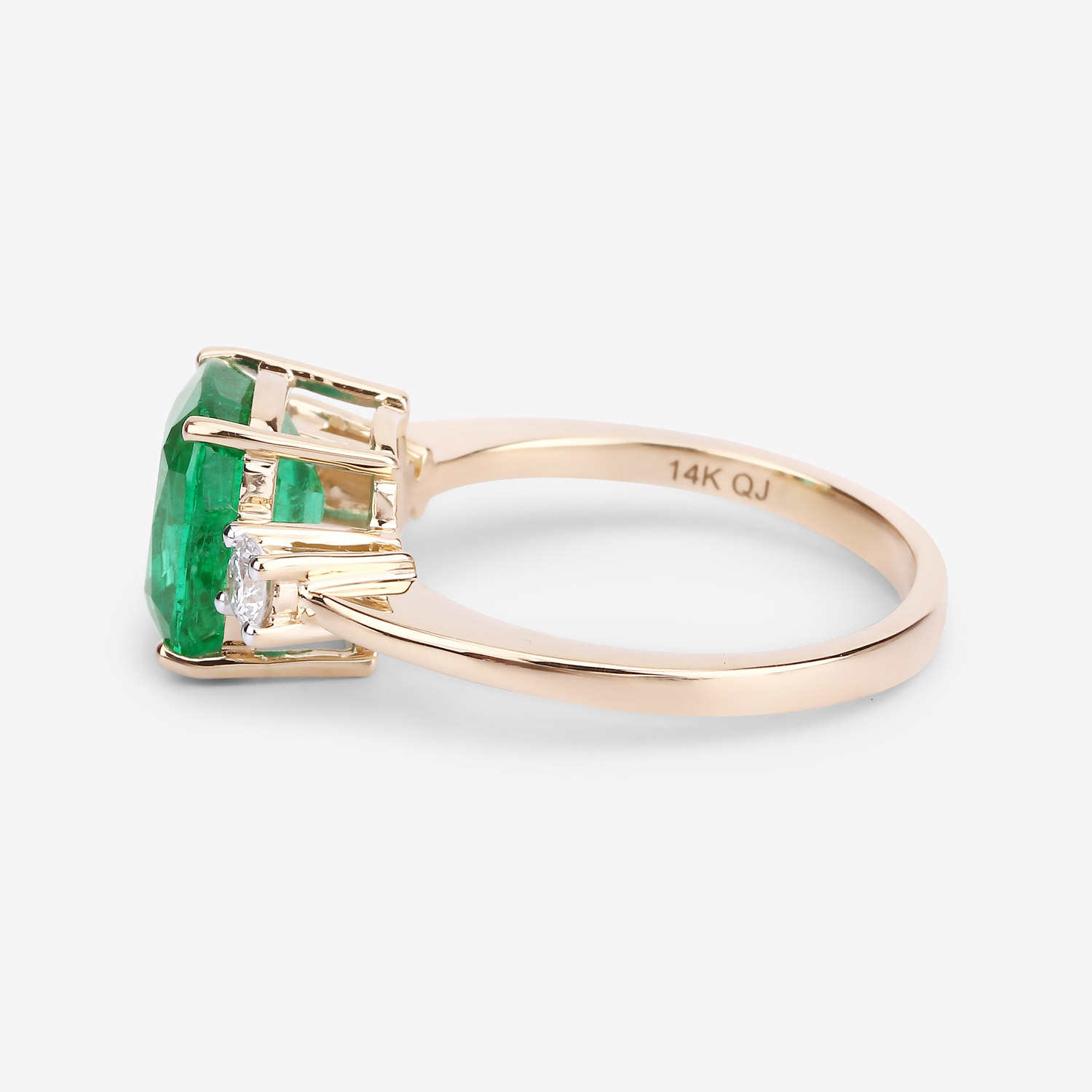 3.09 Carat Genuine Zambian Emerald and White Diamond 14K Yellow Gold Ring