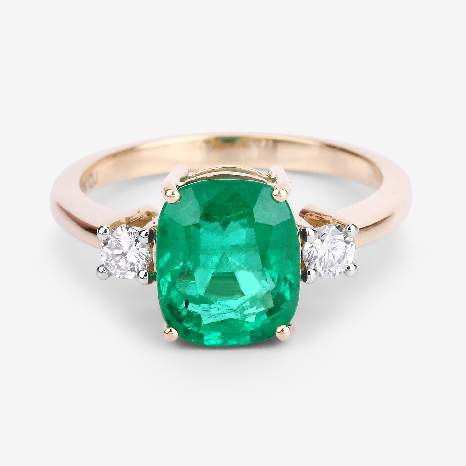 3.09 Carat Genuine Zambian Emerald and White Diamond 14K Yellow Gold Ring