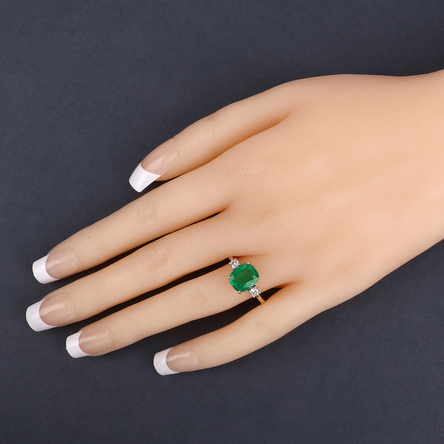 3.09 Carat Genuine Zambian Emerald and White Diamond 14K Yellow Gold Ring