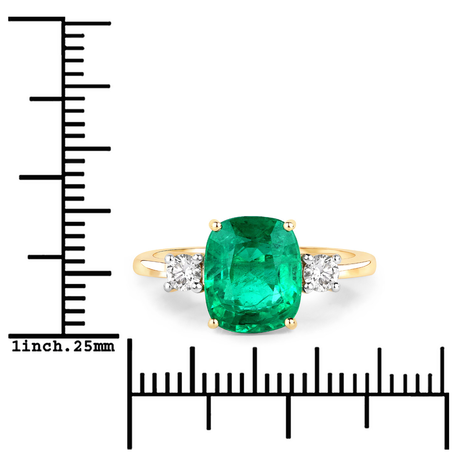 3.09 Carat Genuine Zambian Emerald and White Diamond 14K Yellow Gold Ring