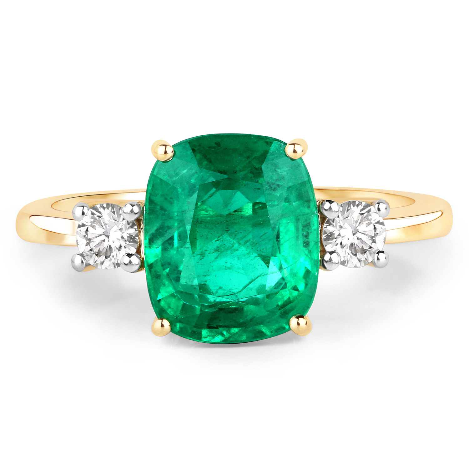 3.09 Carat Genuine Zambian Emerald and White Diamond 14K Yellow Gold Ring