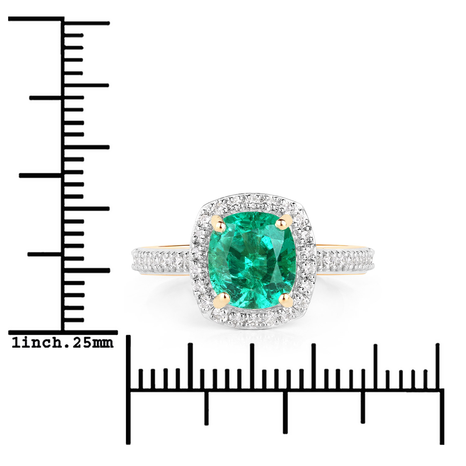2.08 Carat Genuine Zambian Emerald and White Diamond 14K Yellow Gold Ring