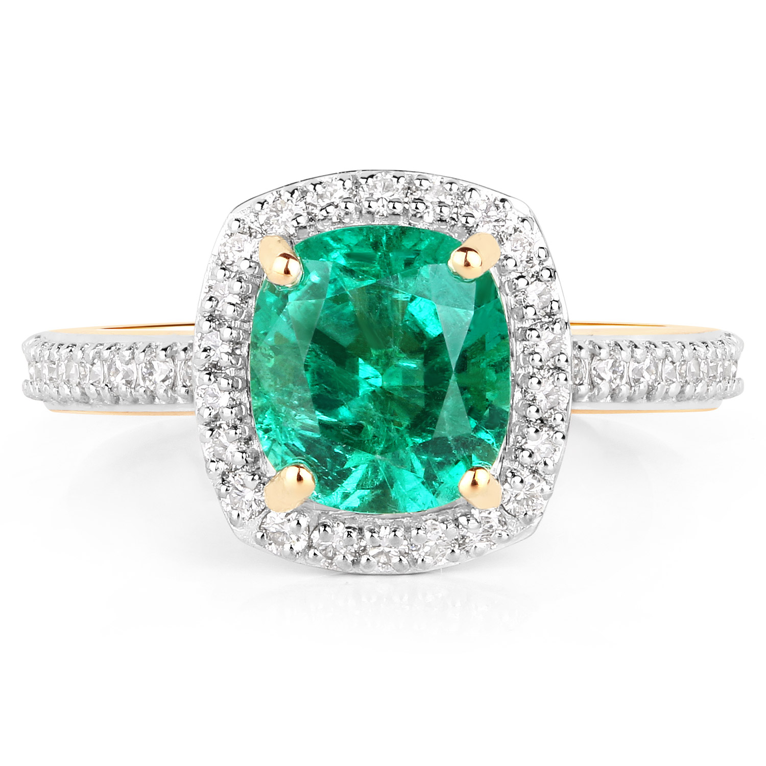 2.08 Carat Genuine Zambian Emerald and White Diamond 14K Yellow Gold Ring