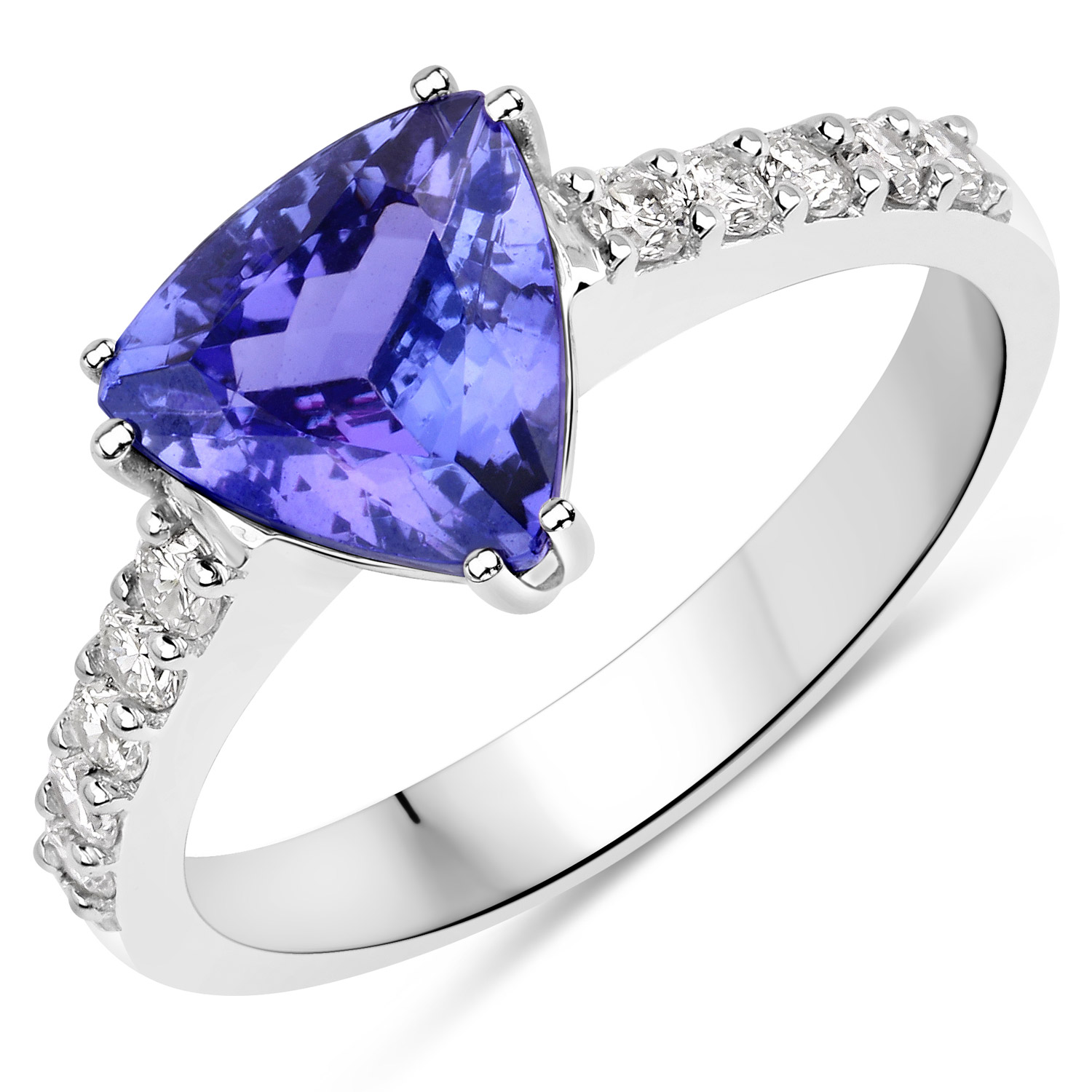 2.17 Carat Genuine Tanzanite and White Diamond 14K White Gold Ring