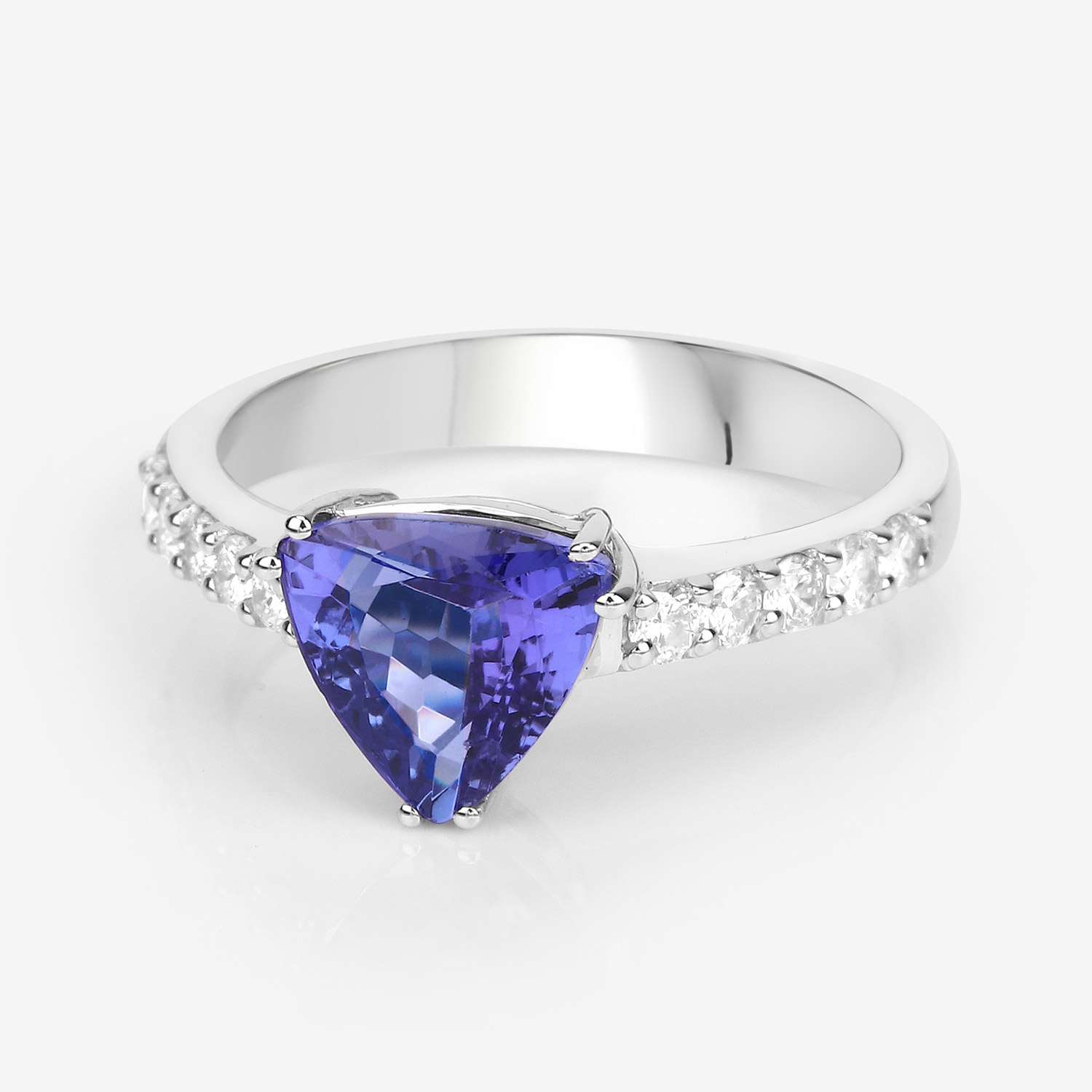 2.17 Carat Genuine Tanzanite and White Diamond 14K White Gold Ring