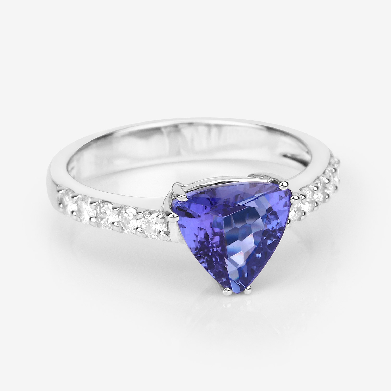 2.17 Carat Genuine Tanzanite and White Diamond 14K White Gold Ring