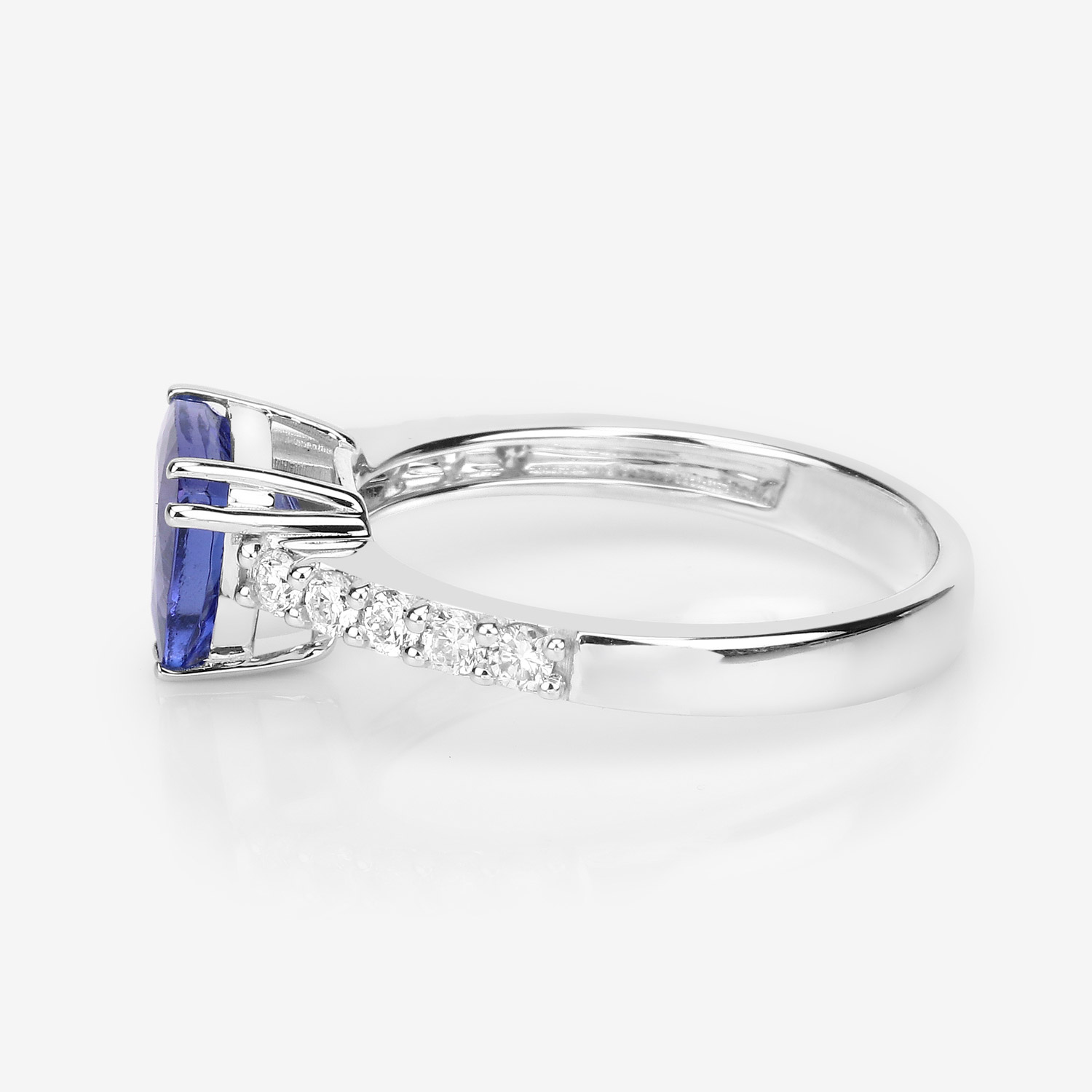2.17 Carat Genuine Tanzanite and White Diamond 14K White Gold Ring