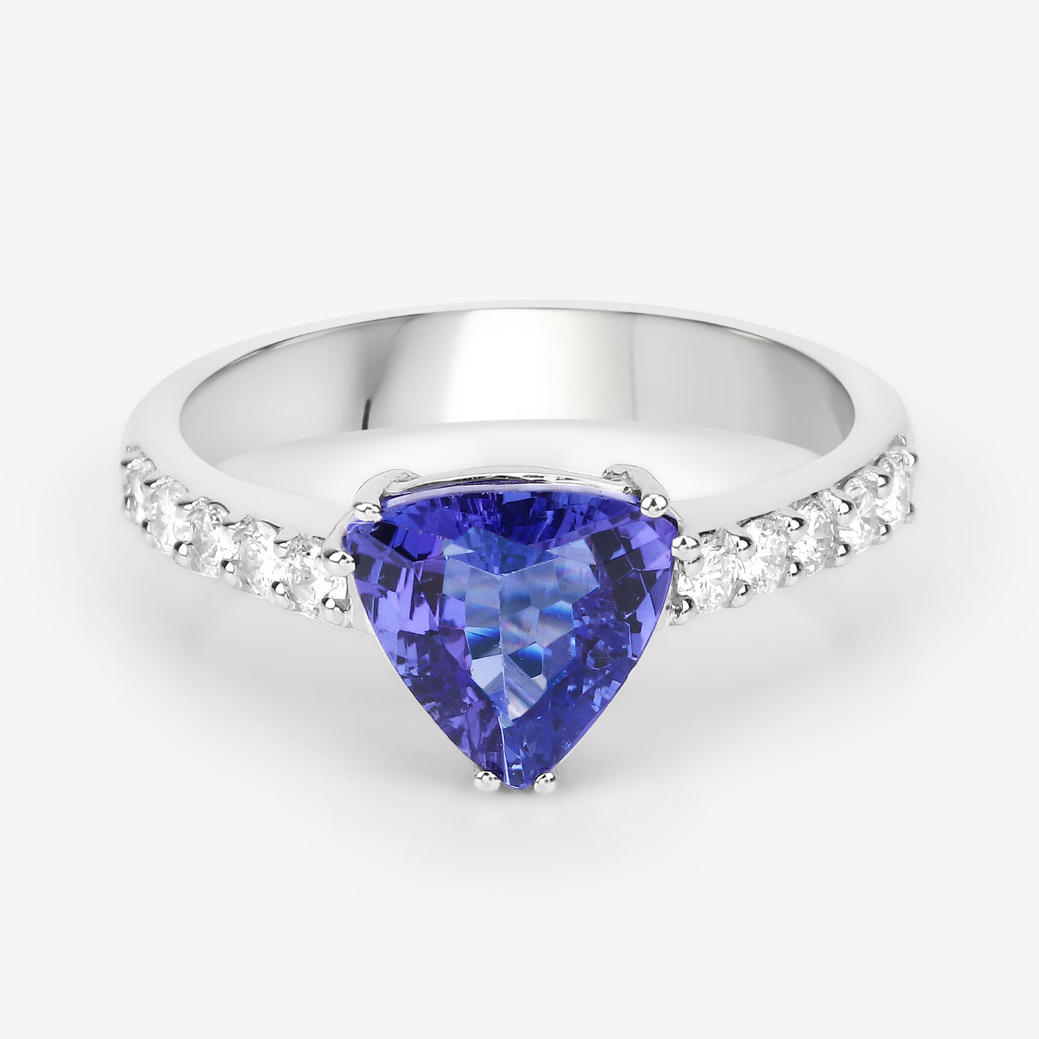 2.17 Carat Genuine Tanzanite and White Diamond 14K White Gold Ring