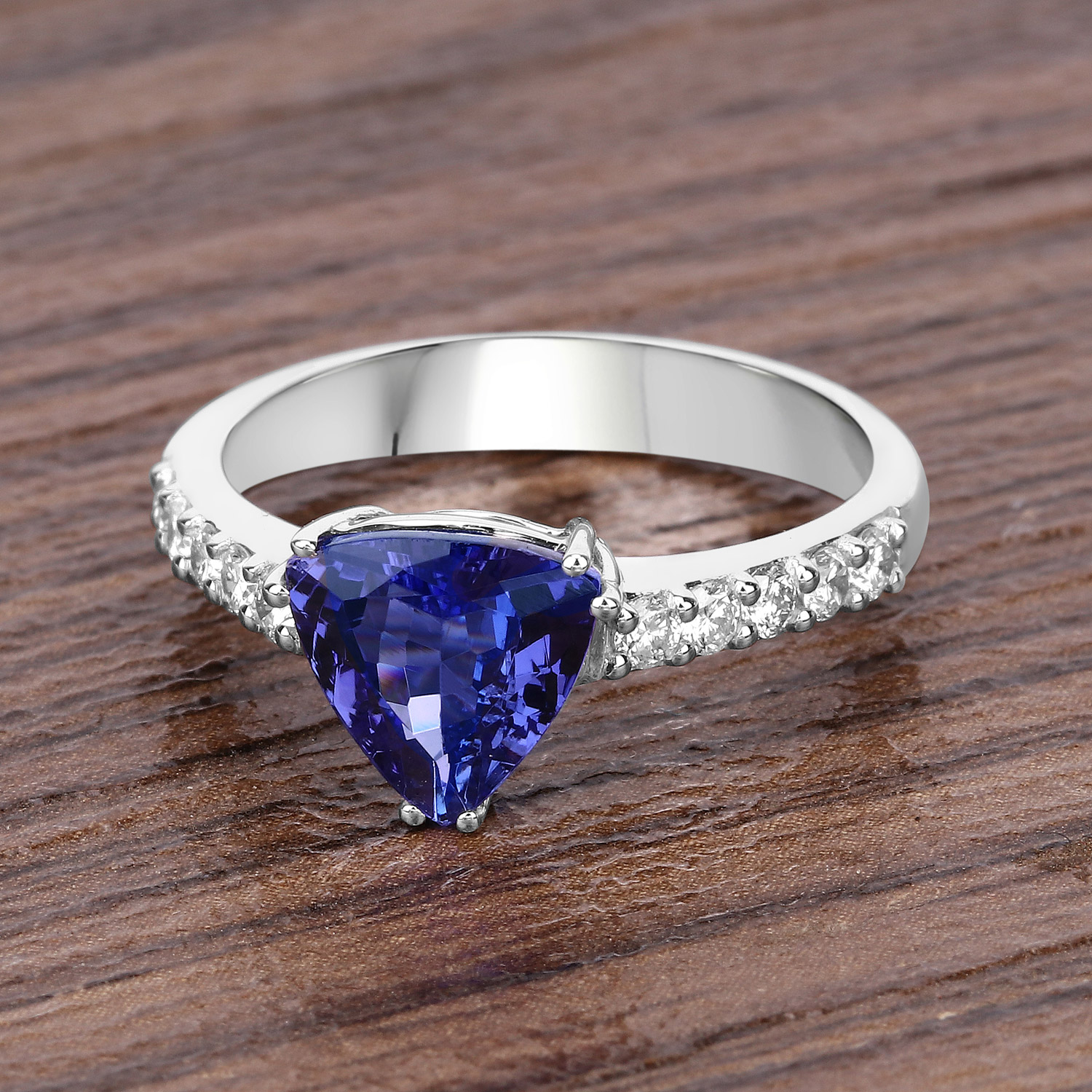 2.17 Carat Genuine Tanzanite and White Diamond 14K White Gold Ring