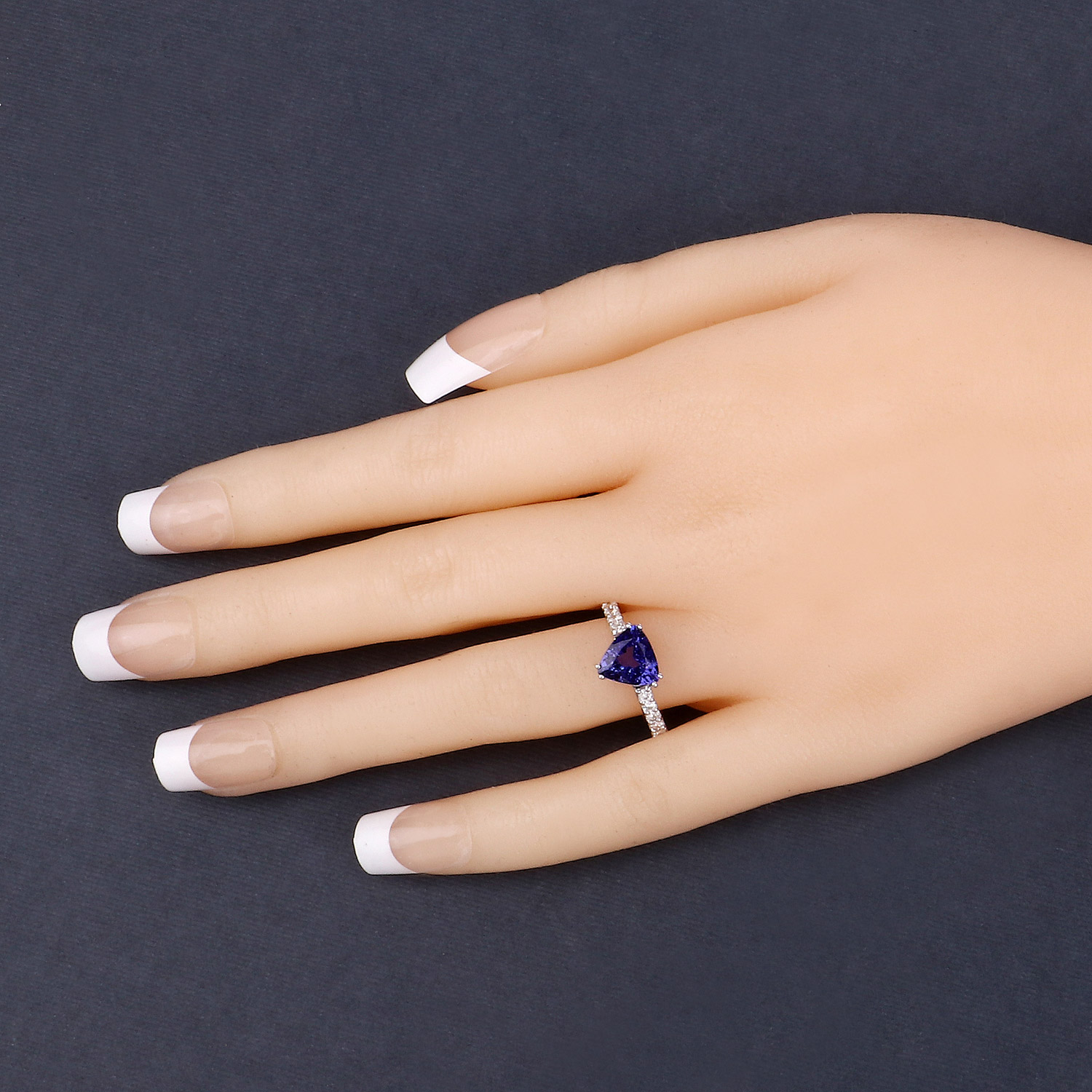 2.17 Carat Genuine Tanzanite and White Diamond 14K White Gold Ring