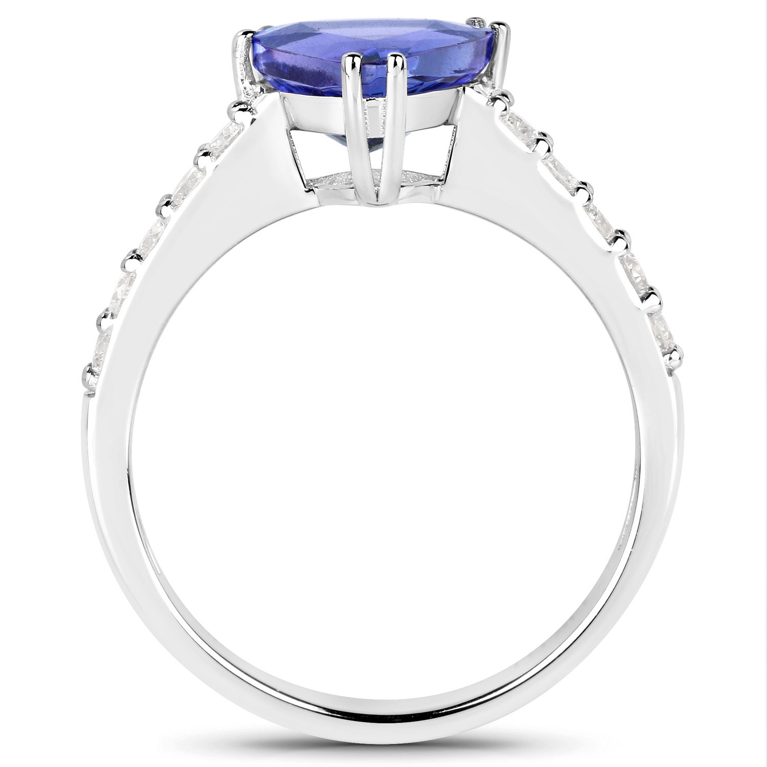 2.17 Carat Genuine Tanzanite and White Diamond 14K White Gold Ring