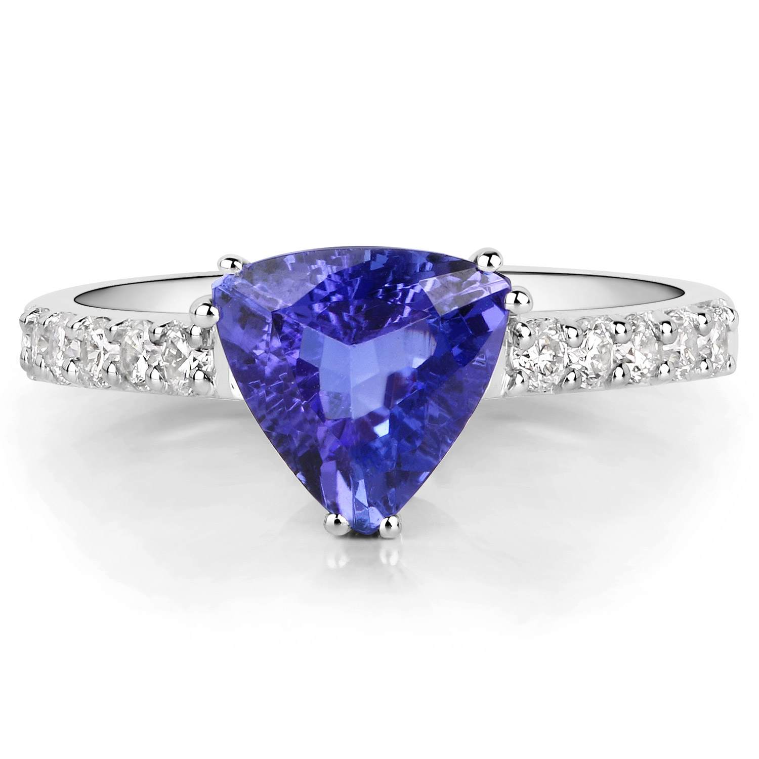 2.17 Carat Genuine Tanzanite and White Diamond 14K White Gold Ring