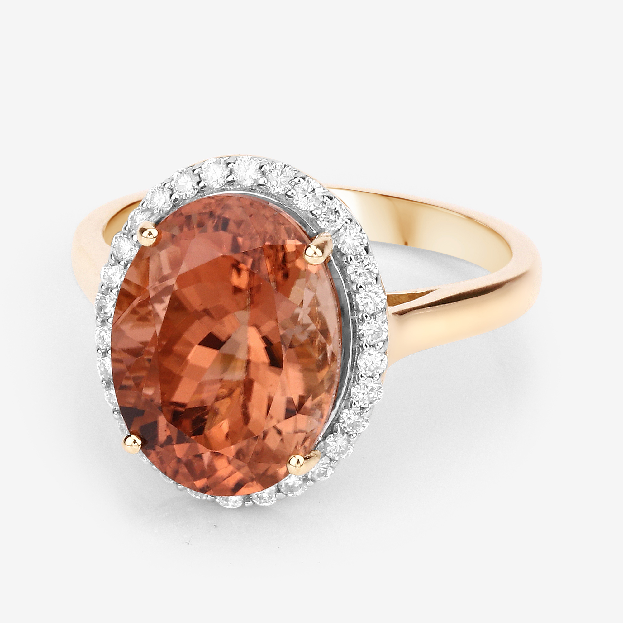 6.10 Carat Genuine Rare Orange Tourmaline and White Diamond 14K Yellow Gold Ring