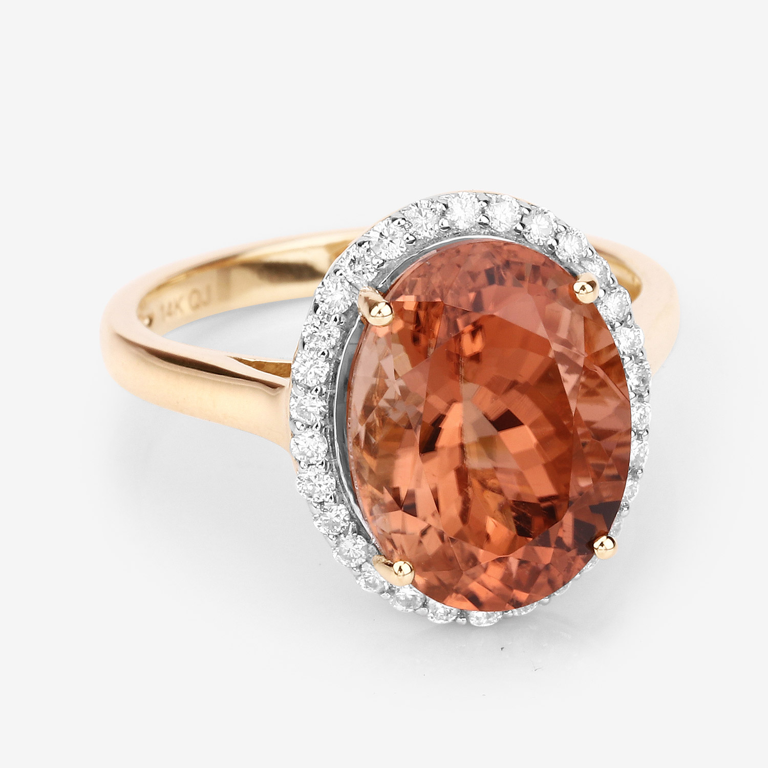 6.10 Carat Genuine Rare Orange Tourmaline and White Diamond 14K Yellow Gold Ring