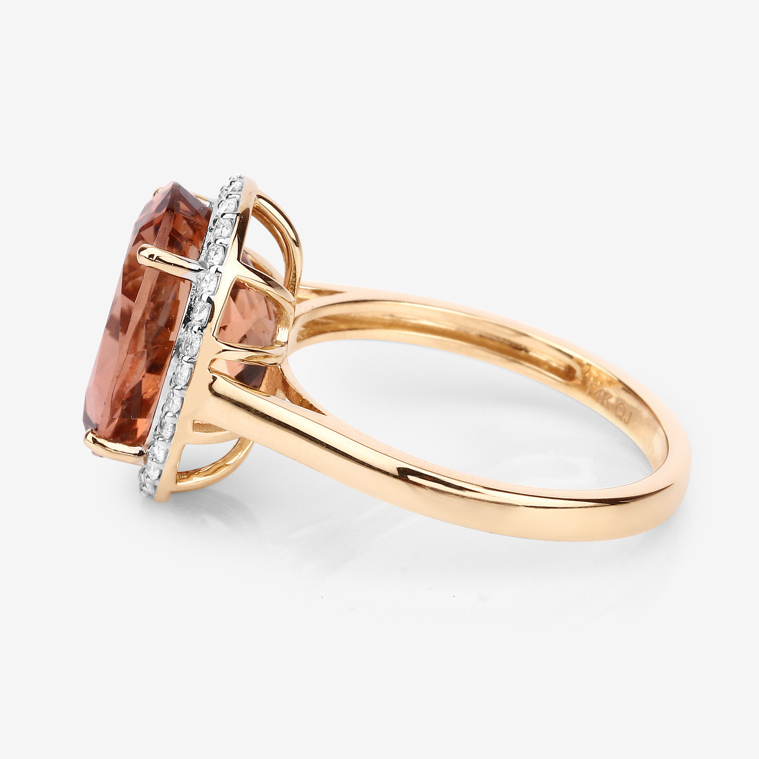 6.10 Carat Genuine Rare Orange Tourmaline and White Diamond 14K Yellow Gold Ring