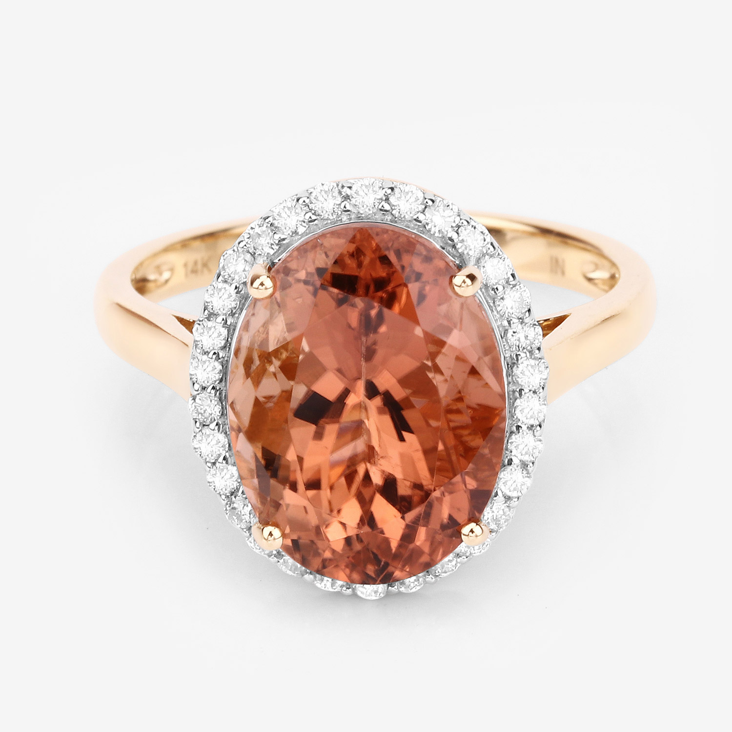 6.10 Carat Genuine Rare Orange Tourmaline and White Diamond 14K Yellow Gold Ring