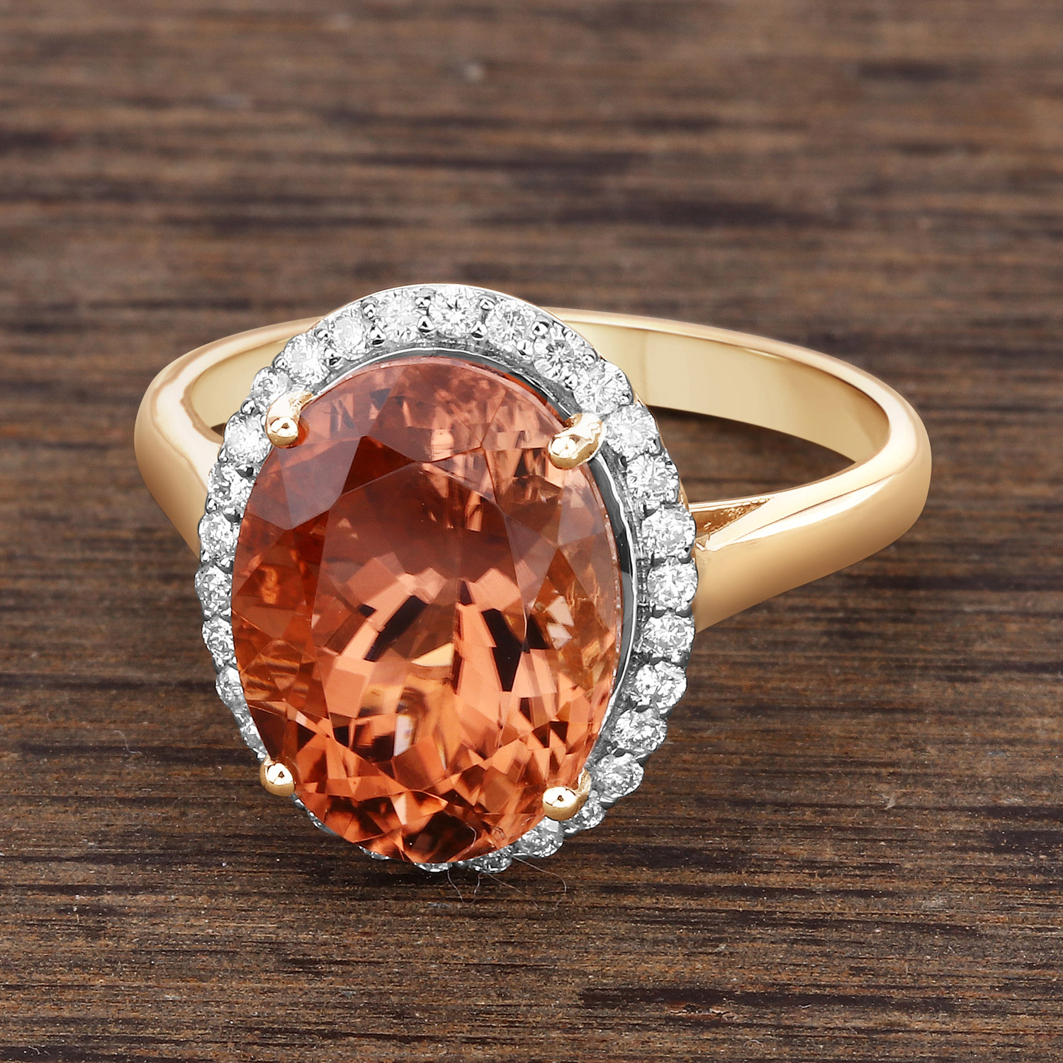 6.10 Carat Genuine Rare Orange Tourmaline and White Diamond 14K Yellow Gold Ring